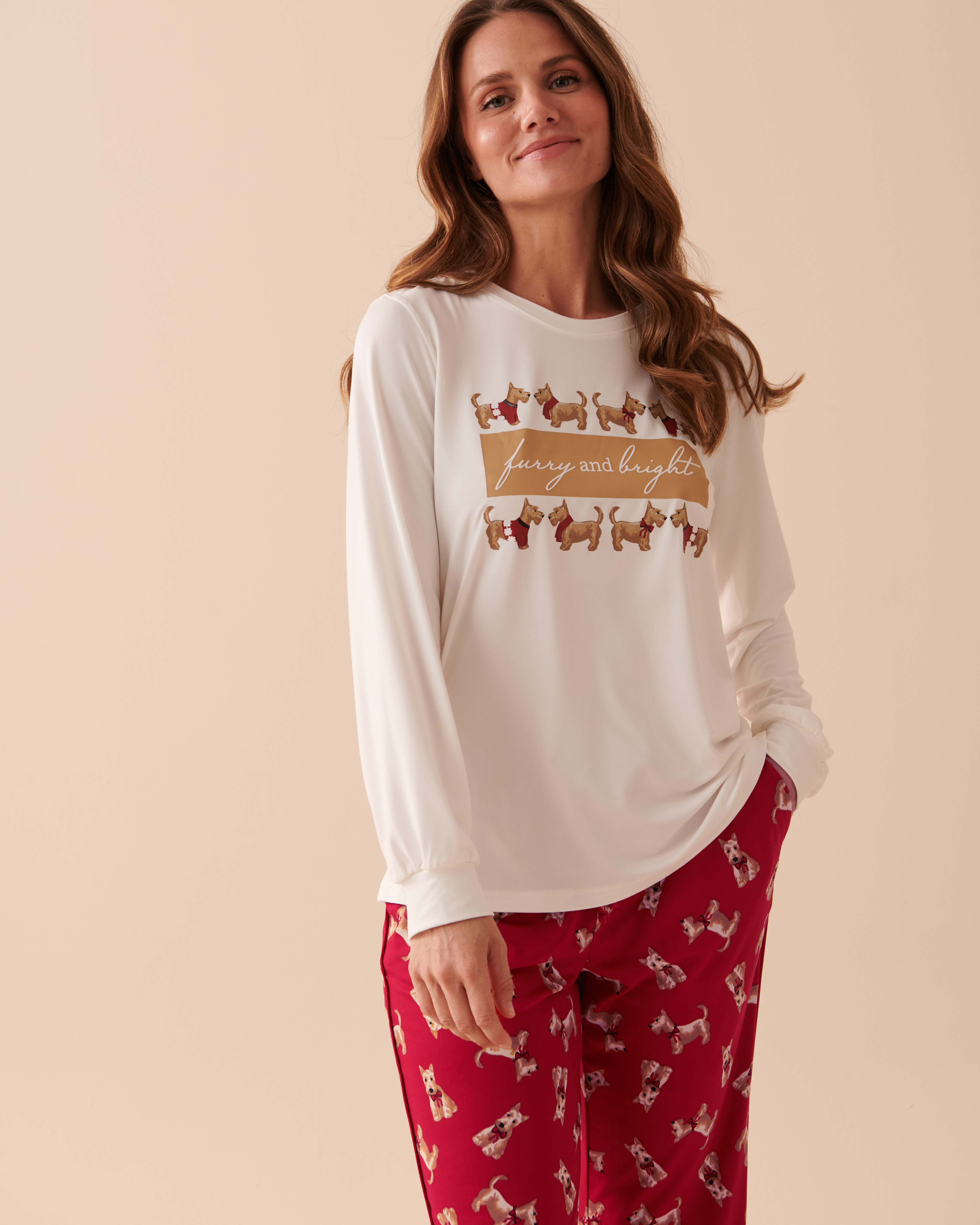 LA VIE EN ROSE Scottie Print Super Soft Long Sleeve Shirt Snow White 40100500 - View3