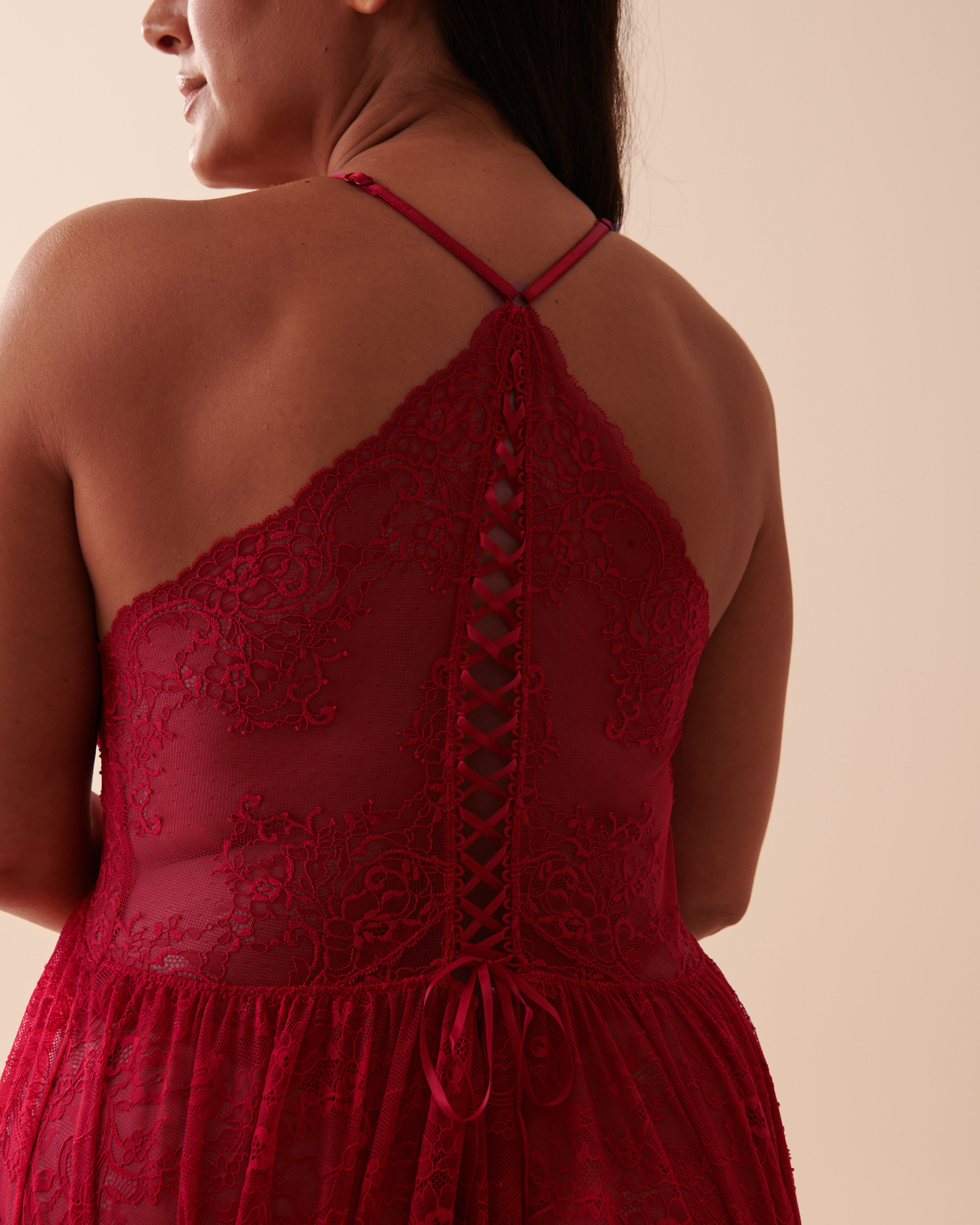 LA VIE EN ROSE Allover Lace Nightie Jingle Red 60500124 - View2