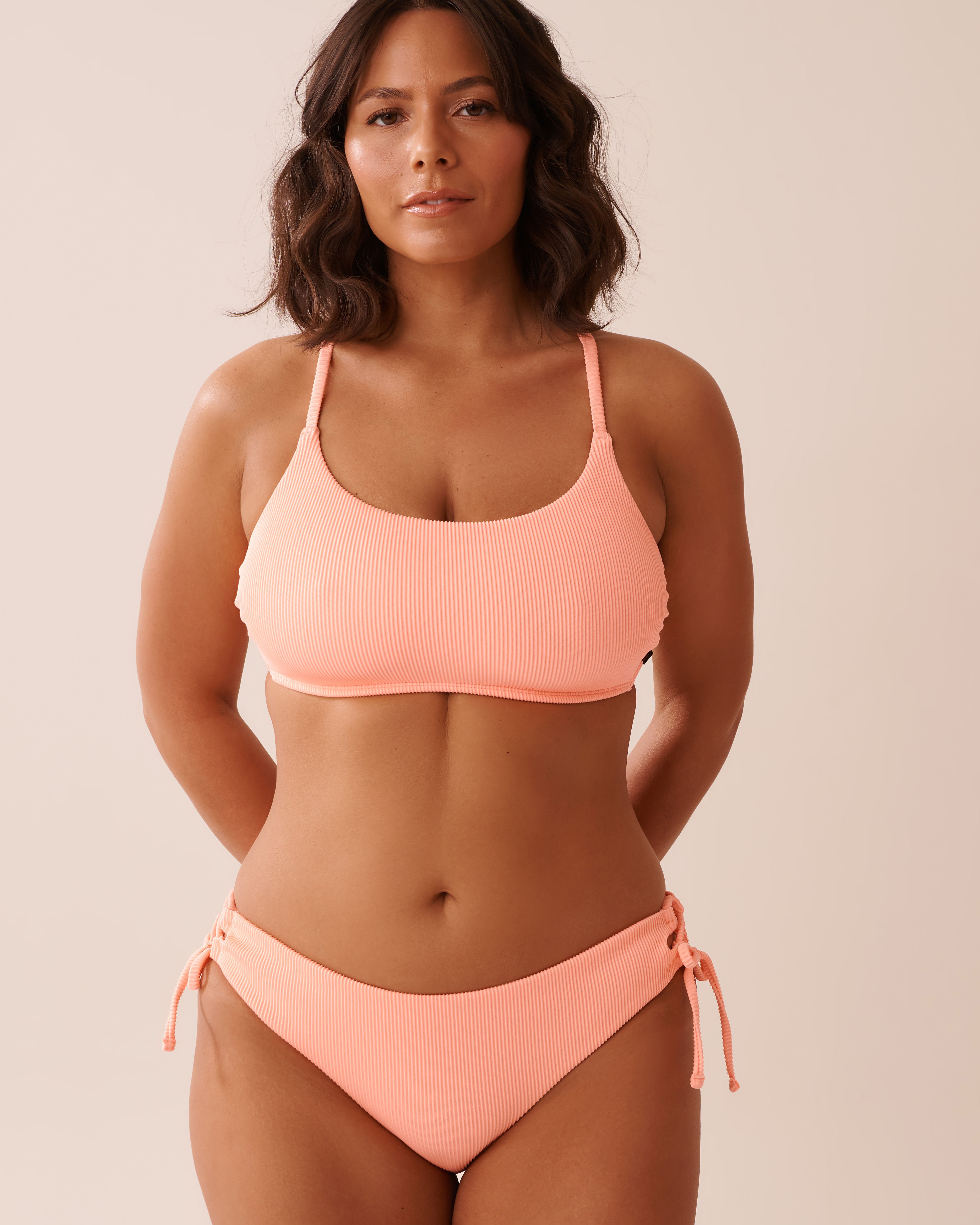 LA VIE EN ROSE AQUA CORAL PINK Ribbed Side Tie Cheeky Bikini Bottom Coral Pink 70300766 - View7