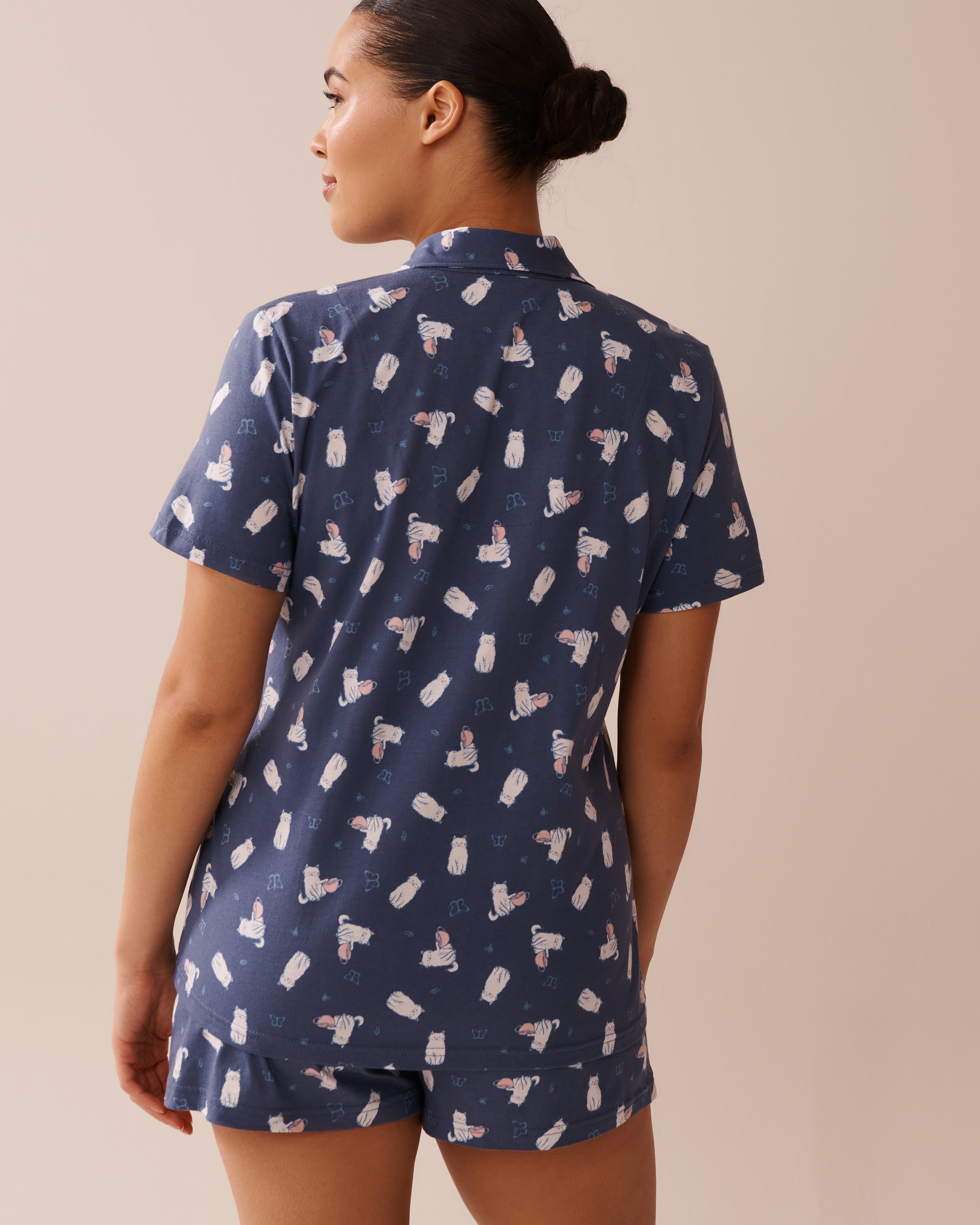 LA VIE EN ROSE Cat Print Shirt PJ Set Indigo Blue/Cats 40400081 - View2
