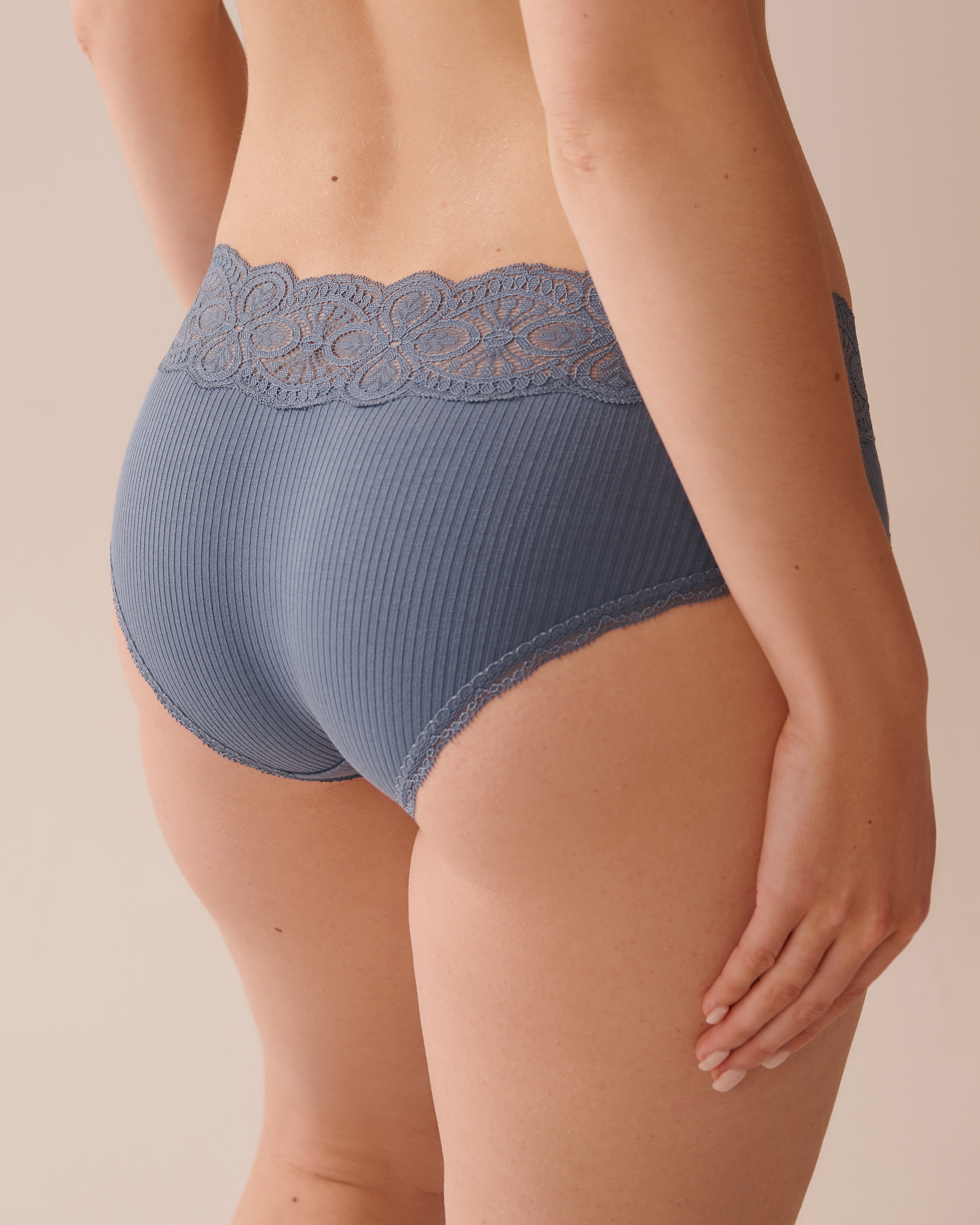 LA VIE EN ROSE Lace Trim Ribbed Hiphugger Panty Mirage Blue 20100608 - View2