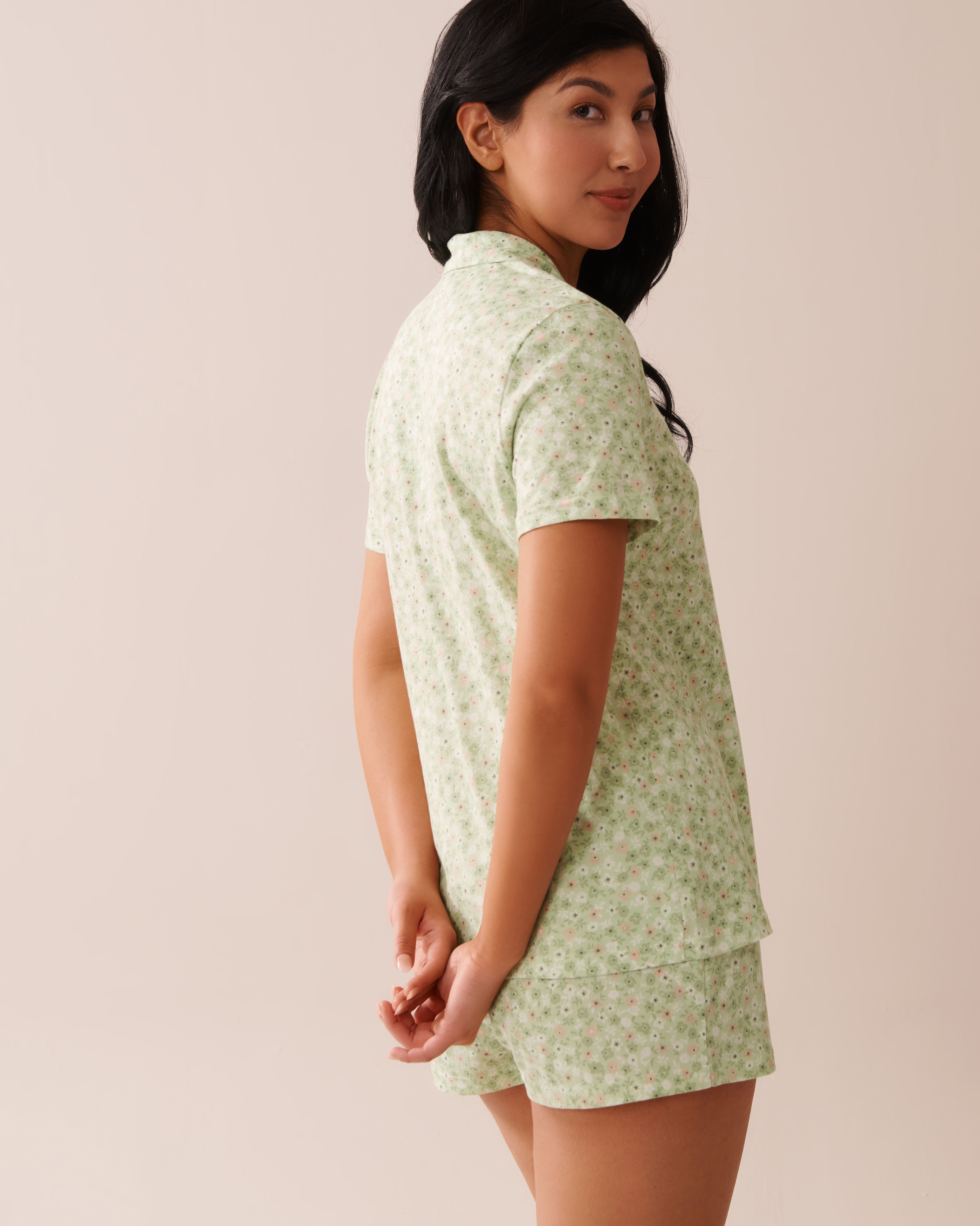 LA VIE EN ROSE Floral Print Shirt PJ Set Ditsy Green Flowers 40400081 - View2
