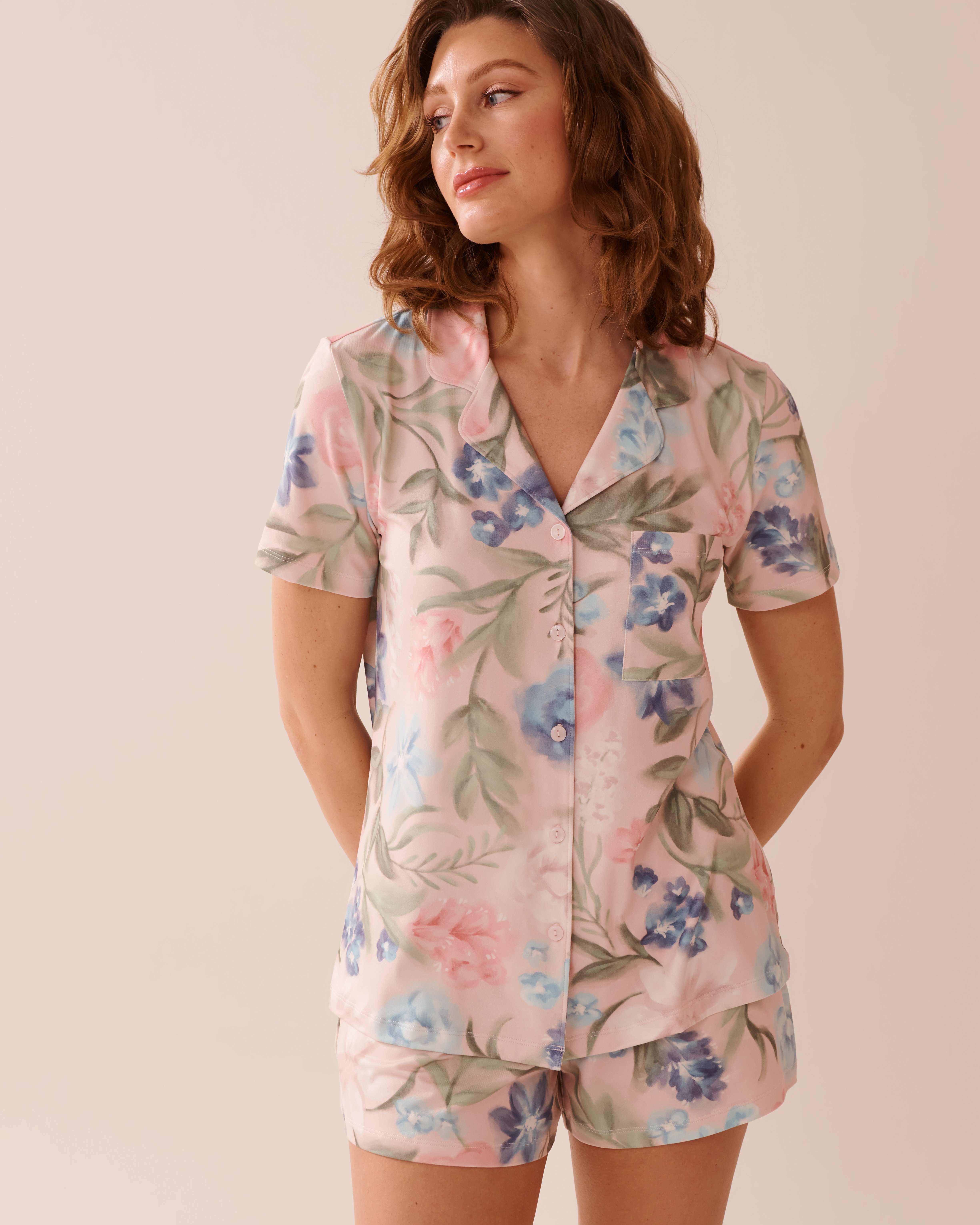 LA VIE EN ROSE Watercolor Flower Print Super Soft Button-down Shirt Watercolor Flowers 40100746 - View1