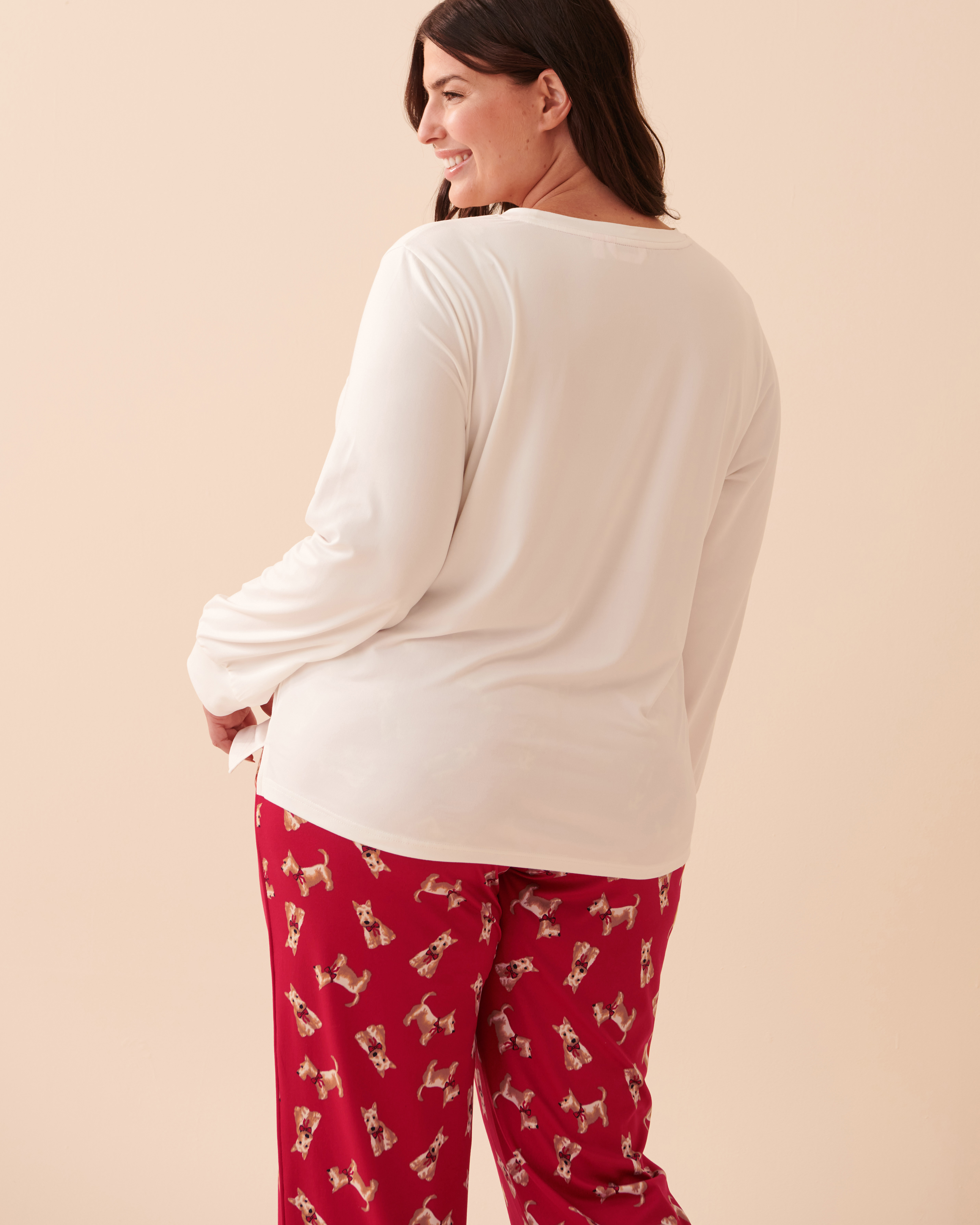 LA VIE EN ROSE Scottie Print Super Soft Long Sleeve Shirt Snow White 40100500 - View6