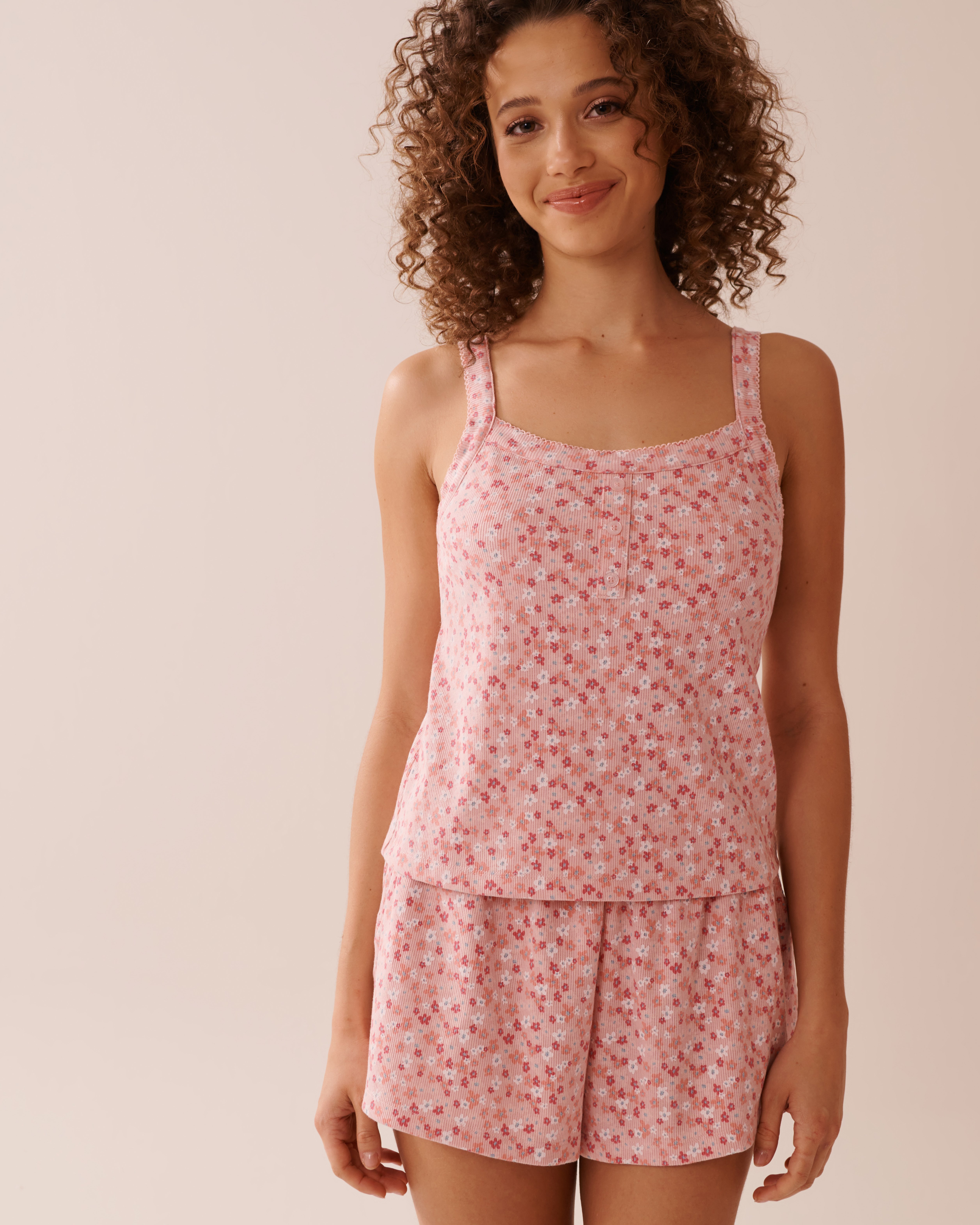 LA VIE EN ROSE Ditsy Floral Print Ribbed Cami Small Pink Flowers 40100730 - View1