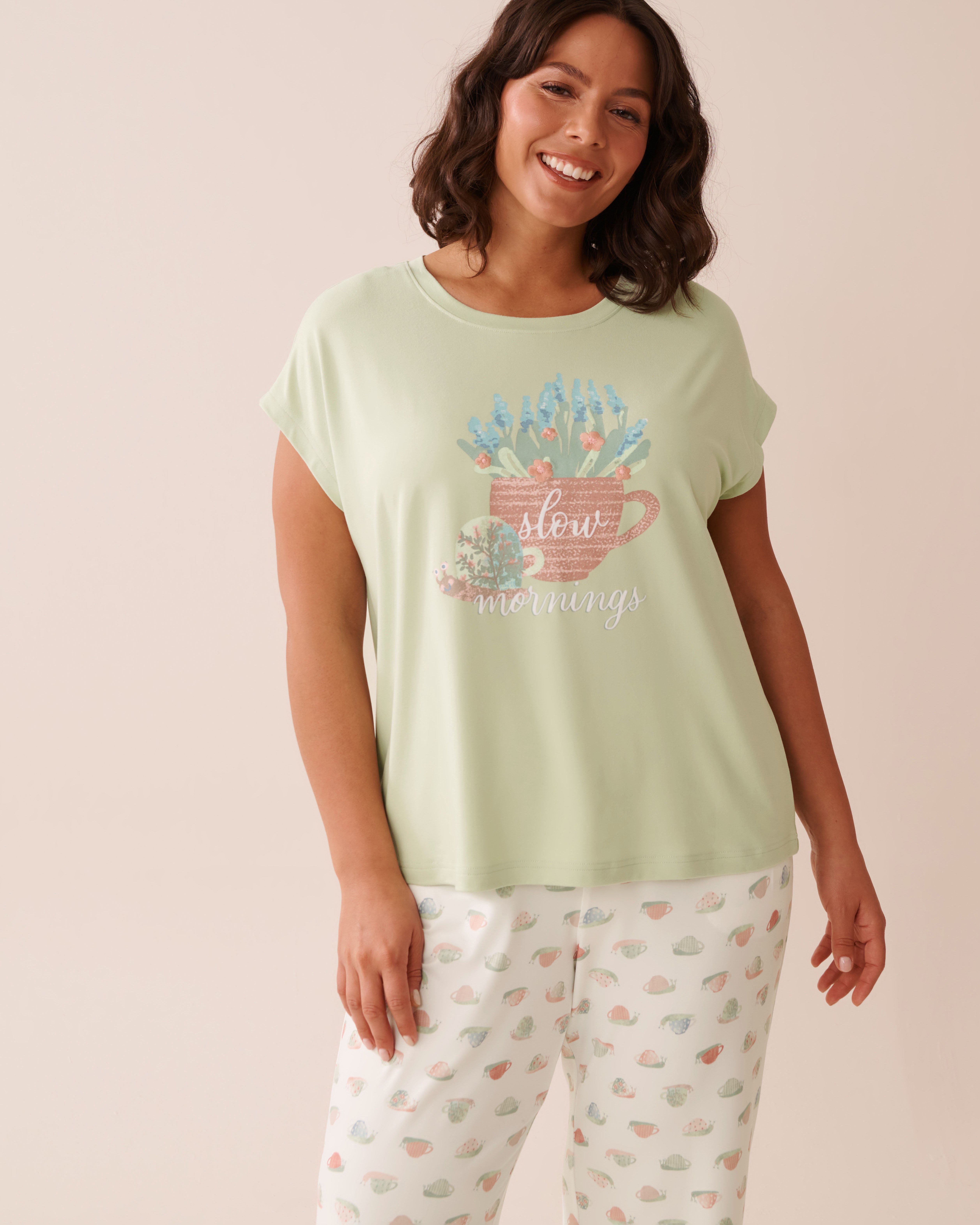 LA VIE EN ROSE T-shirt ultra doux imprimé escargot Vert prairie 40100743 - View4