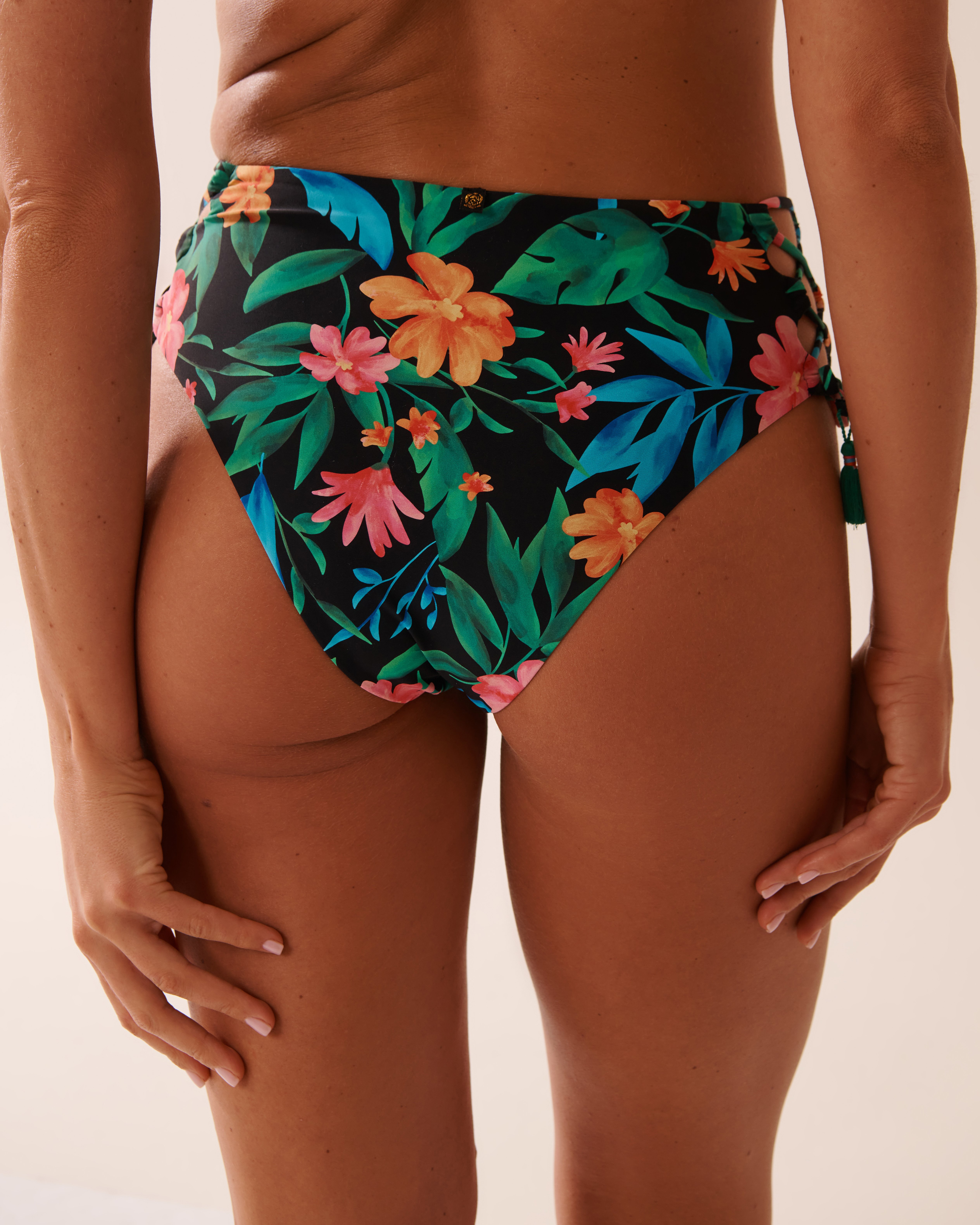 LA VIE EN ROSE AQUA MIDNIGHT TROPICS Lace Up High Waist Cheeky Bikini Bottom Midnight Tropics 70300713 - View2
