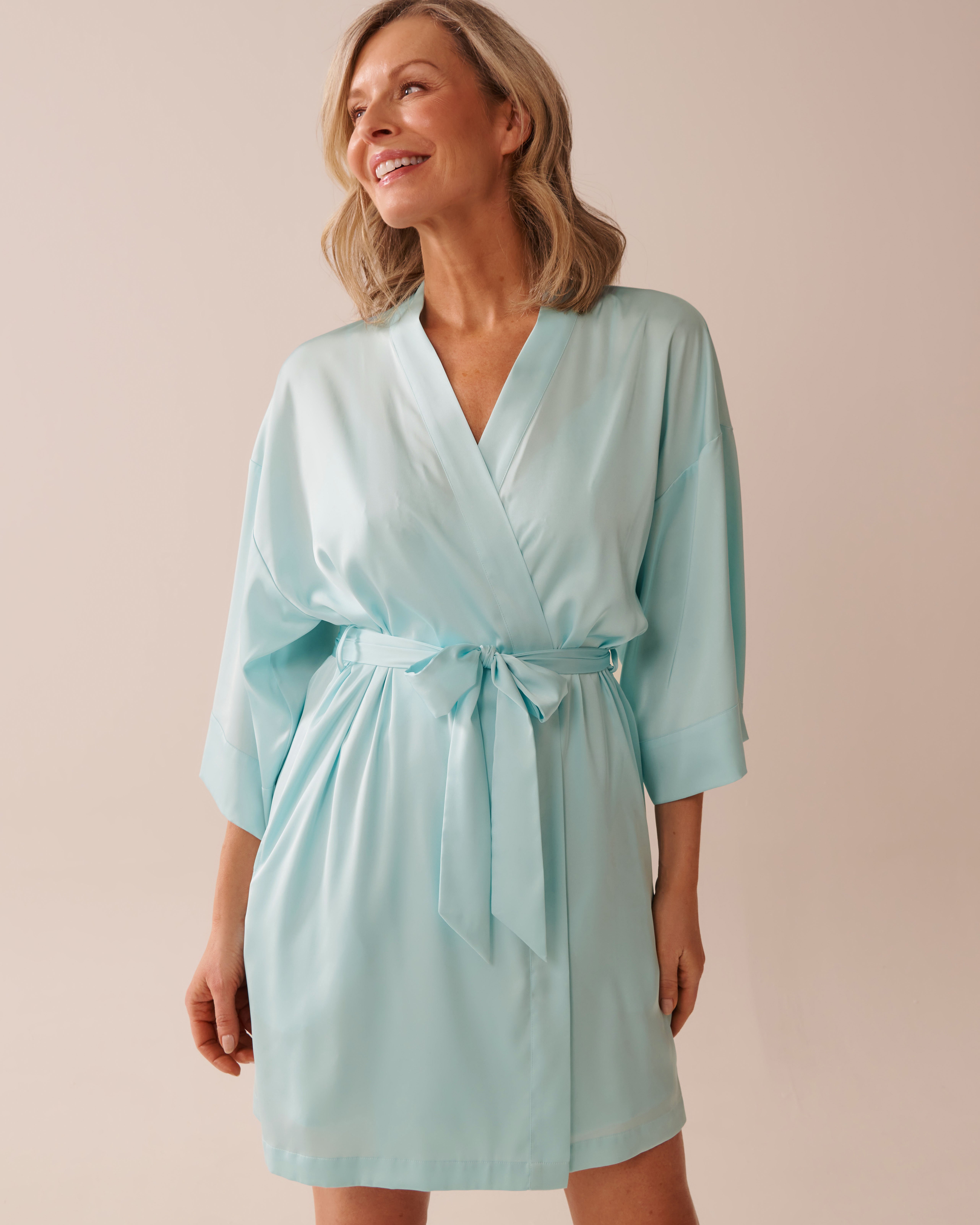 LA VIE EN ROSE Satin Kimono Turquoise 60600094 - View2