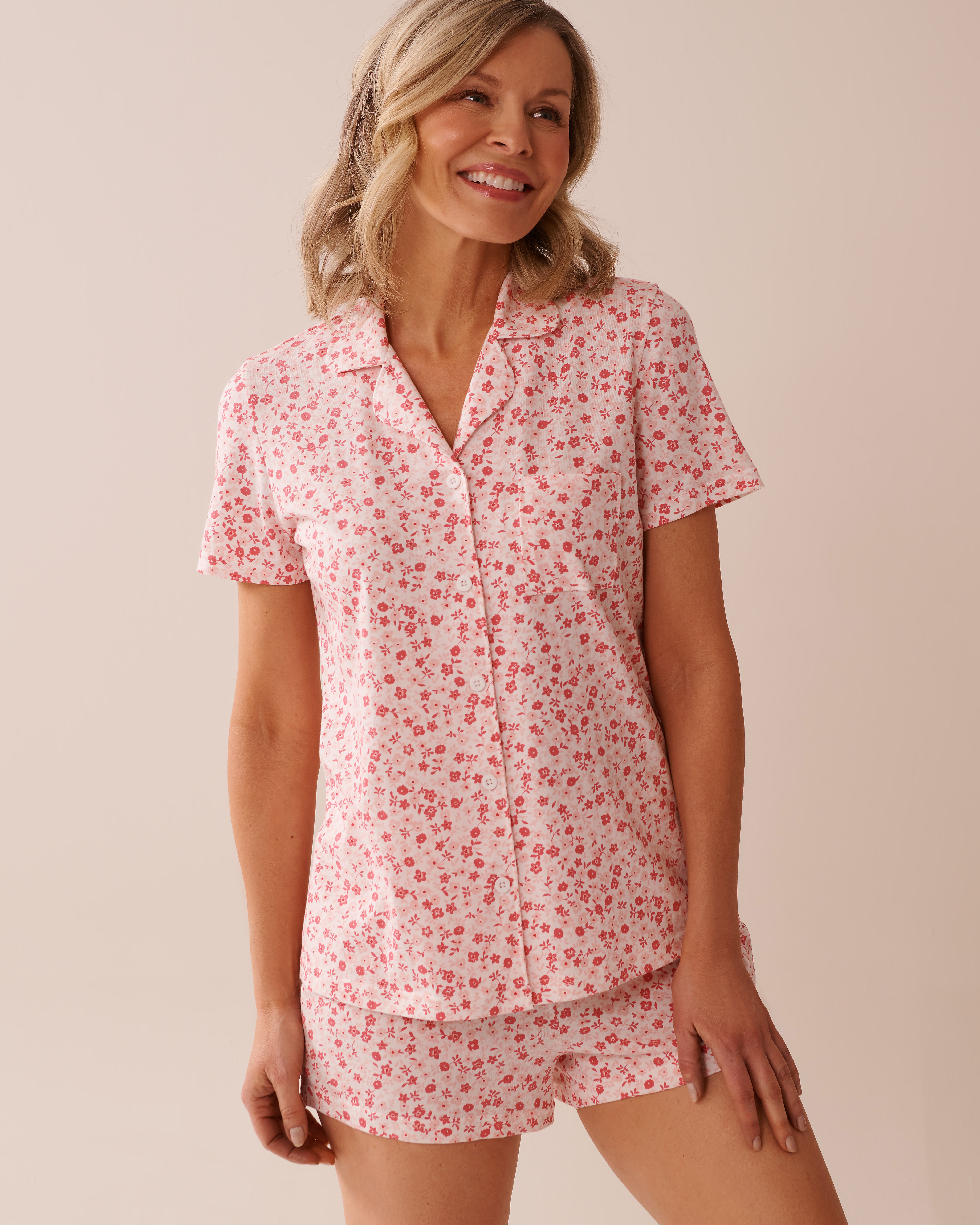 LA VIE EN ROSE Floral Print Shirt PJ Set Ditsy Pink Flowers 40400081 - View1