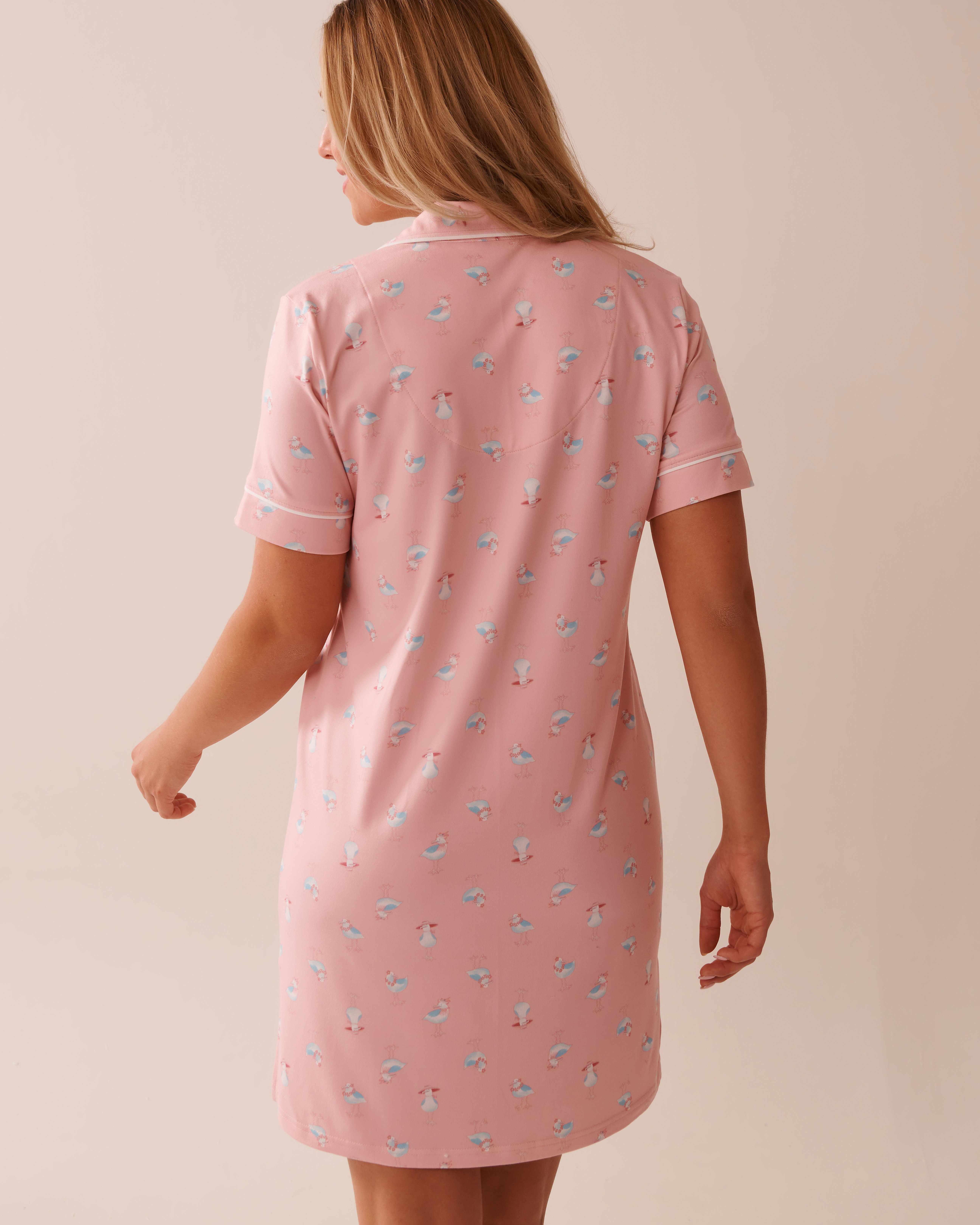 LA VIE EN ROSE Seagull Print Super Soft Button-down Sleepshirt Pink/Seagull 40500430 - View2