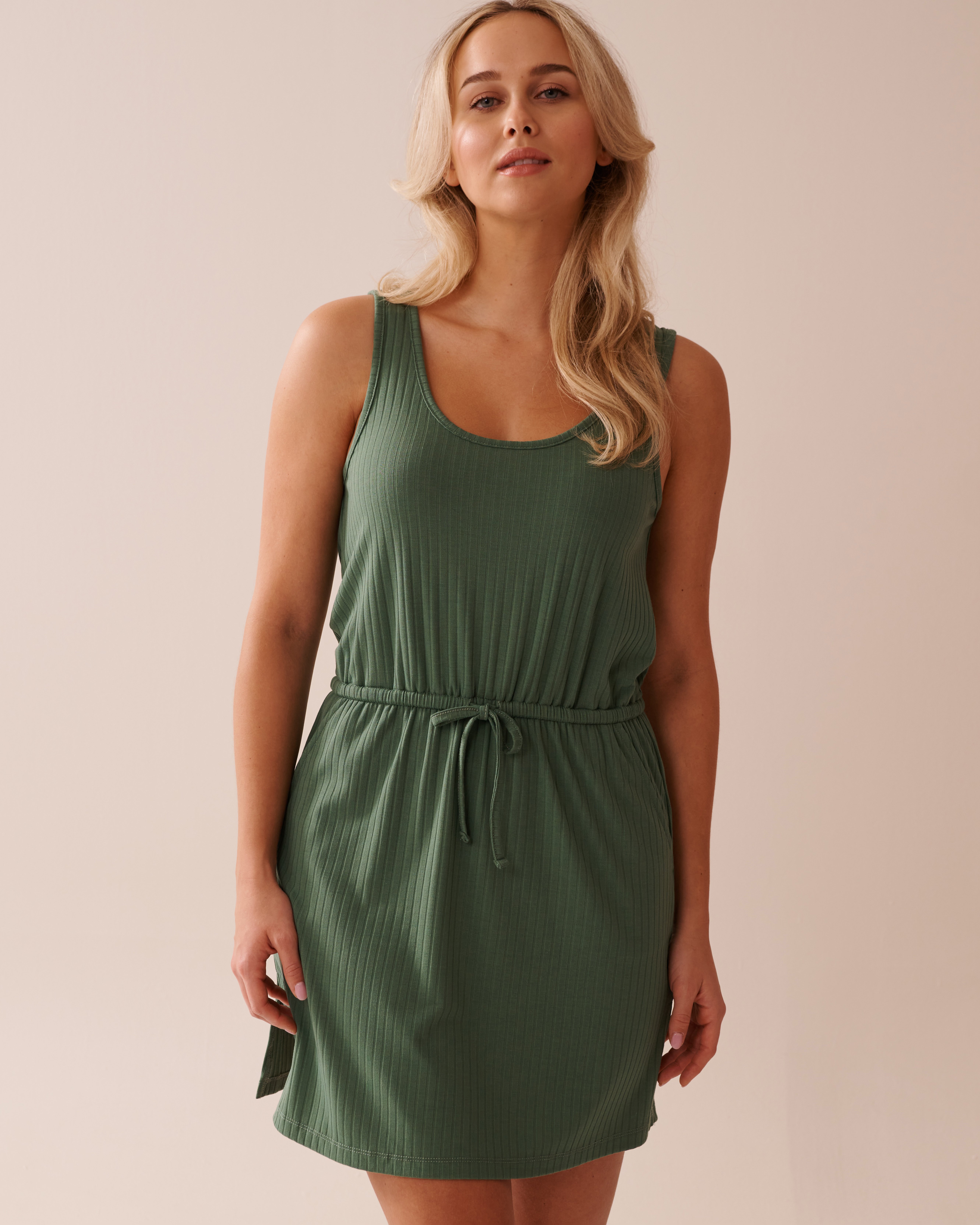 LA VIE EN ROSE AQUA Ribbed Sleeveless Dress Khaki 80300120 - View1