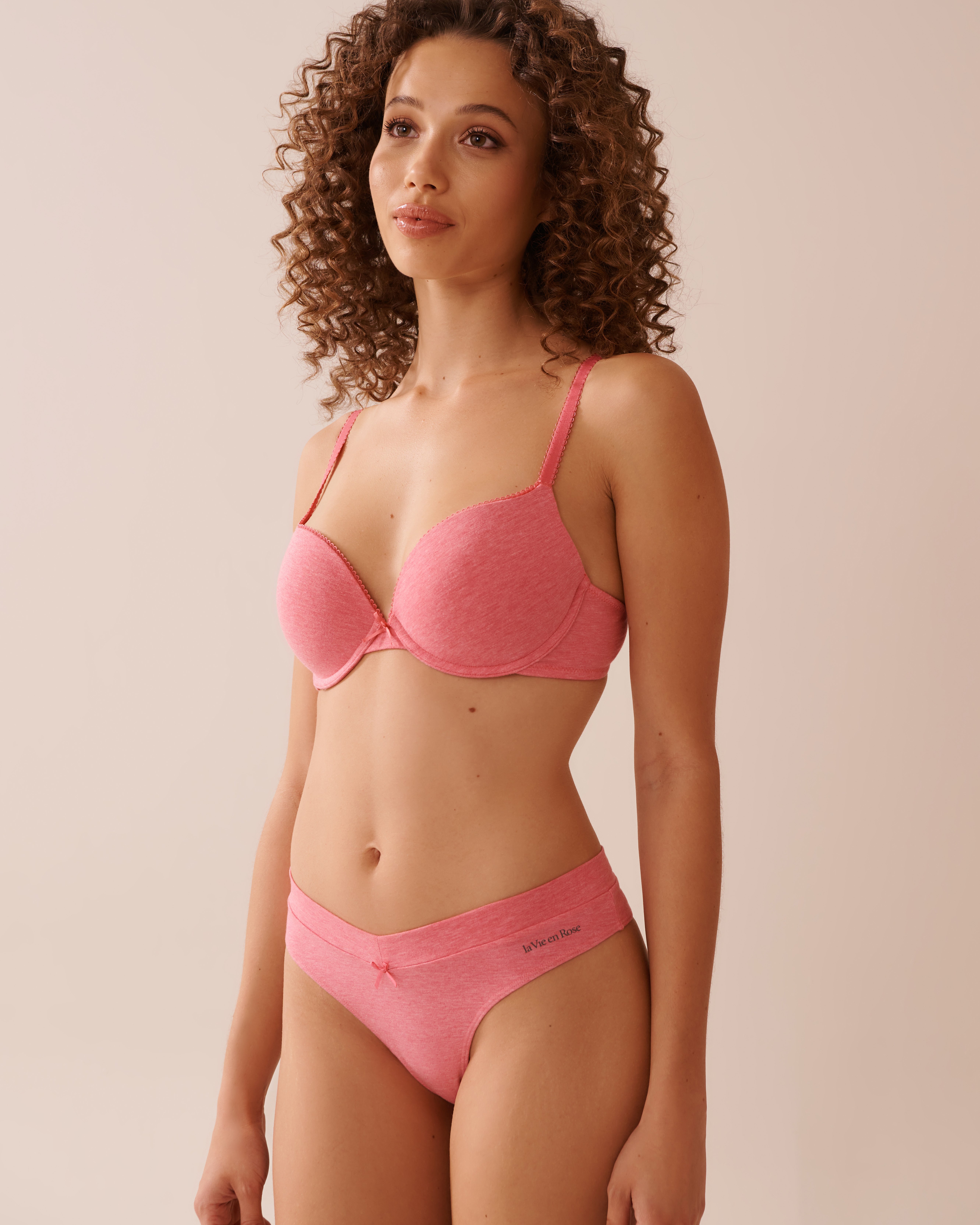 LA VIE EN ROSE Soutien-gorge push-up demi-buste en coton Rose melon d'eau 10300190 - Voir1