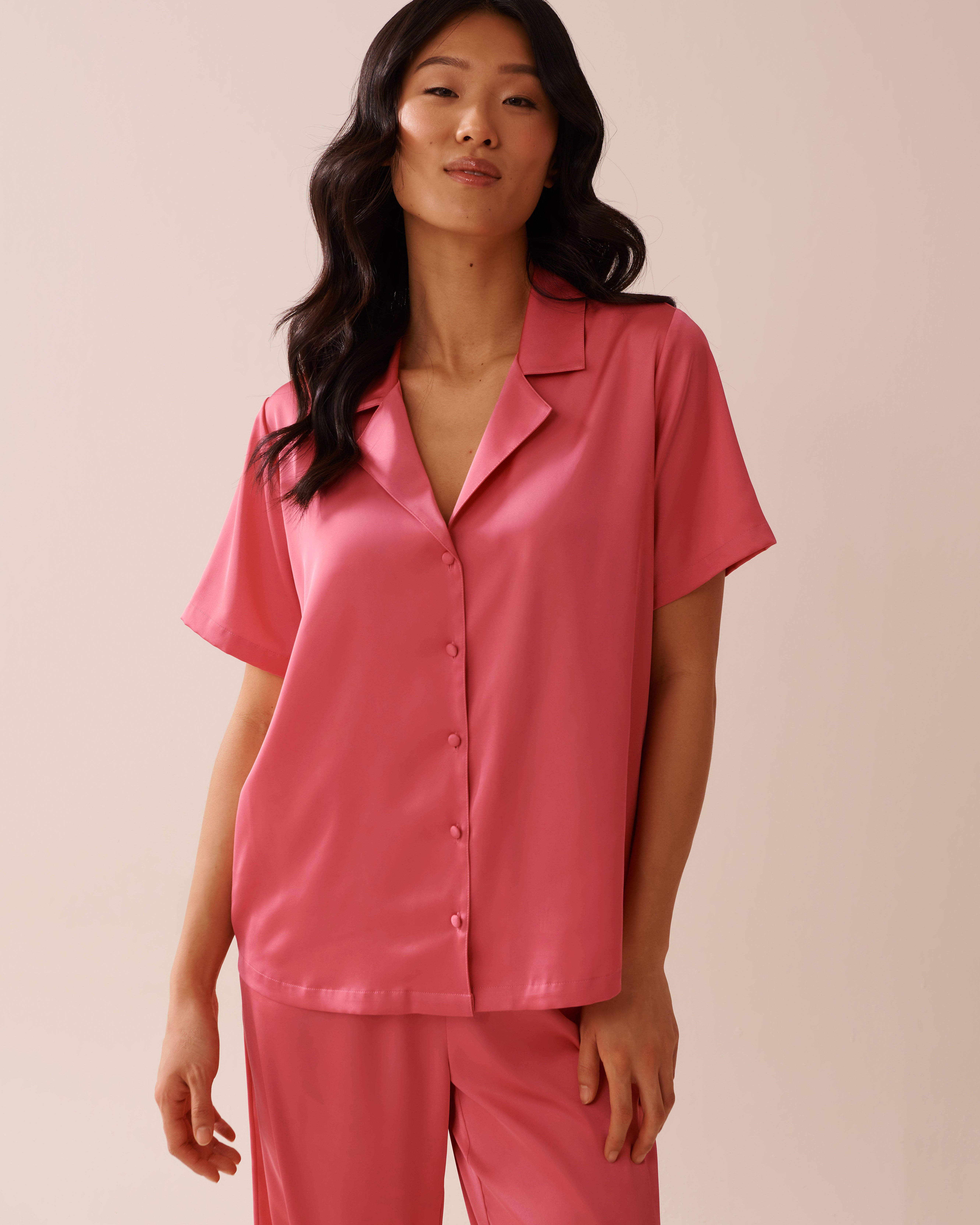 LA VIE EN ROSE Chemisier manches courtes en satin Rose melon d'eau 60100135 - View1