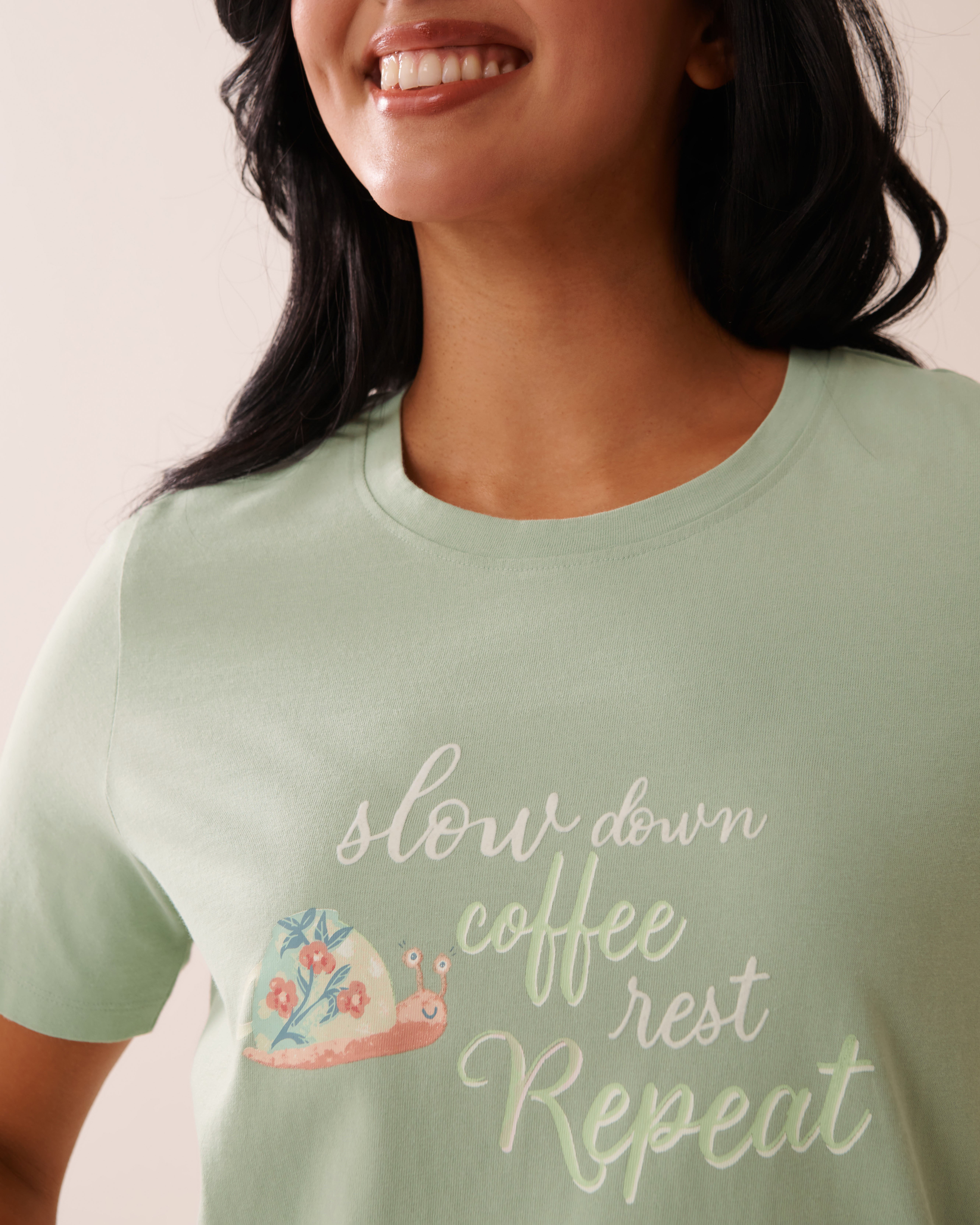 LA VIE EN ROSE Snail Print Cotton Sleepshirt Frosty Green 40500427 - View3