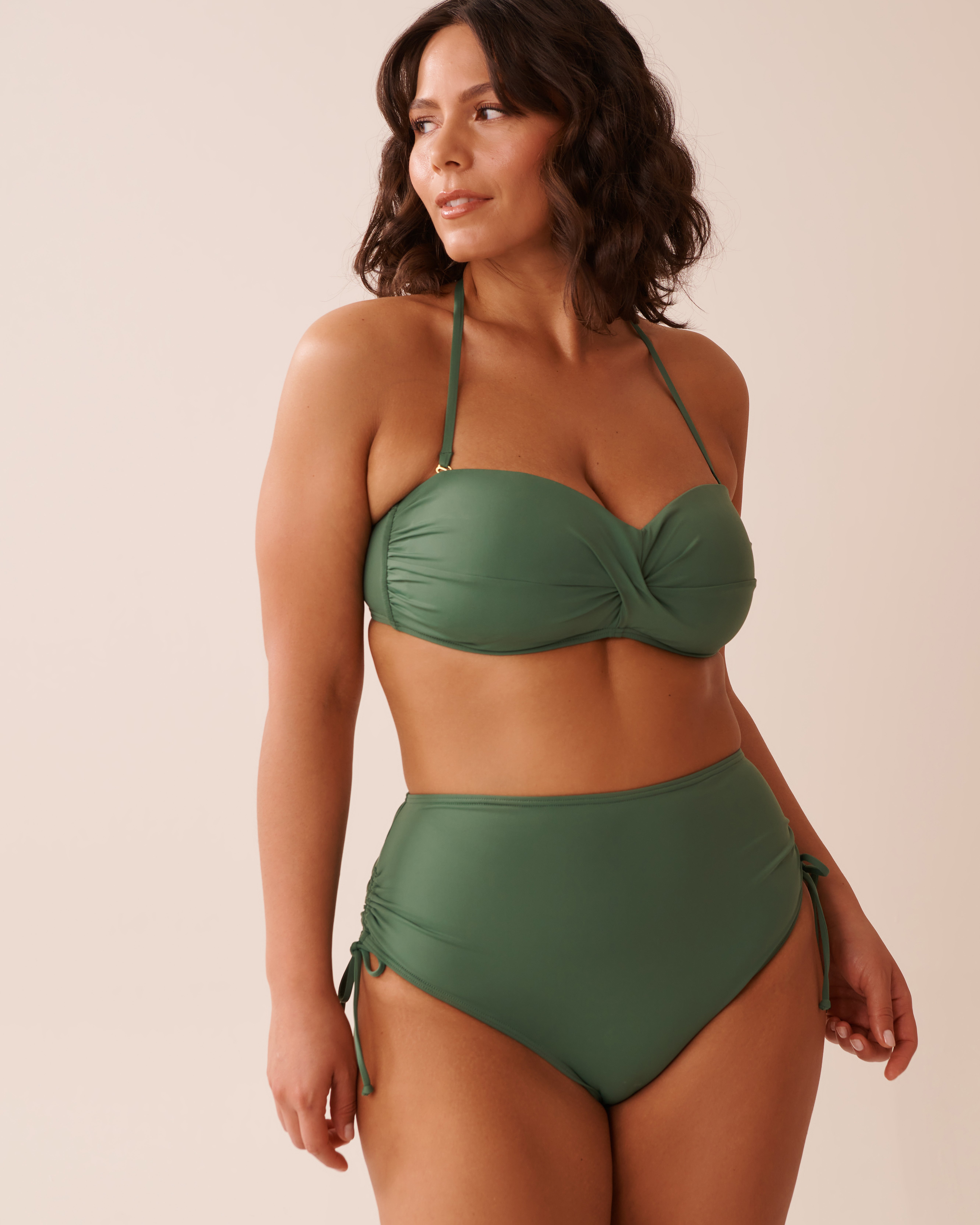 LA VIE EN ROSE AQUA KHAKI Recycled Fibers Twisted Bandeau Bikini Top Khaki 70100786 - View4