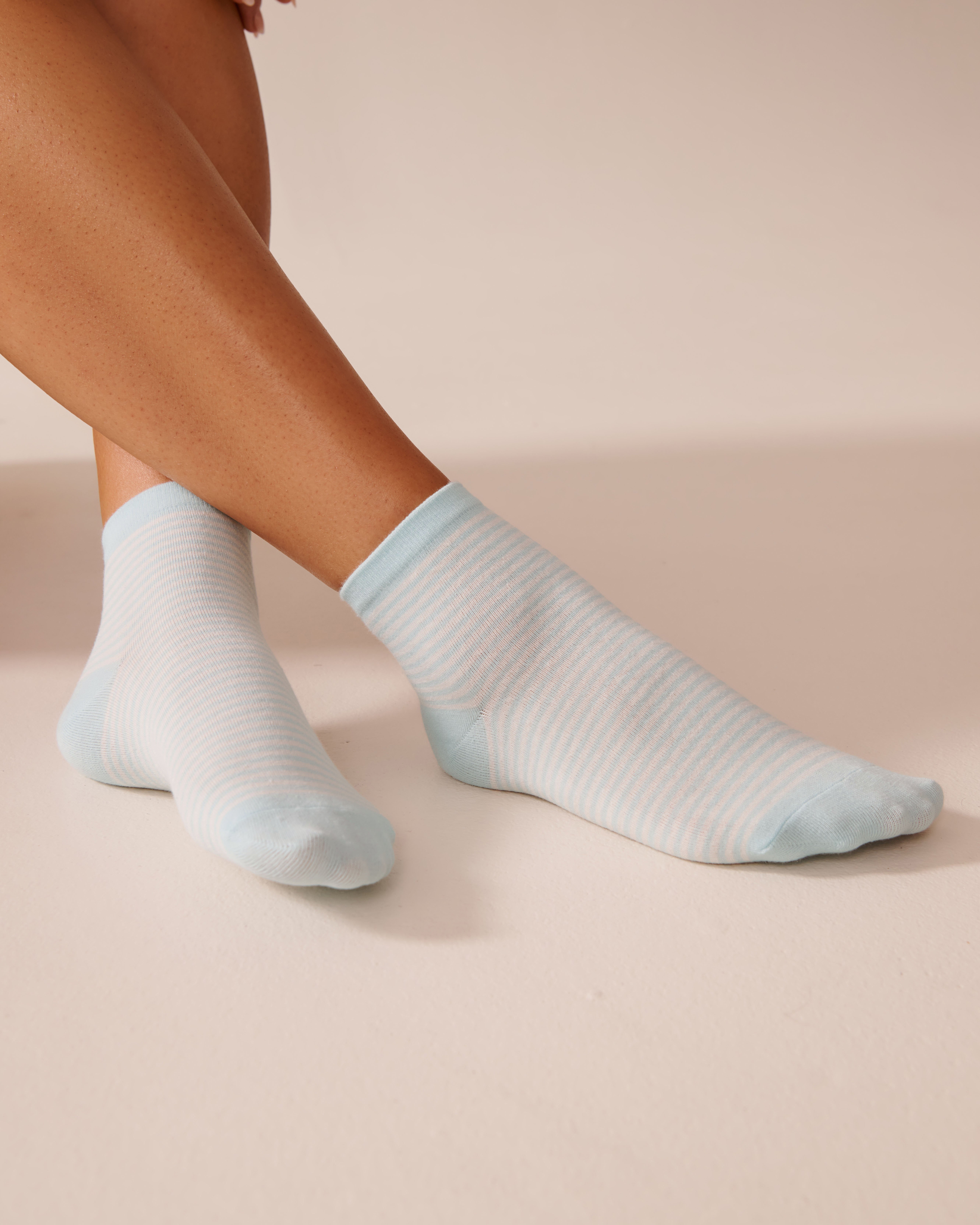 LA VIE EN ROSE Finely Ribbed Striped Socks Pale Blue Stripes 40700396 - View3