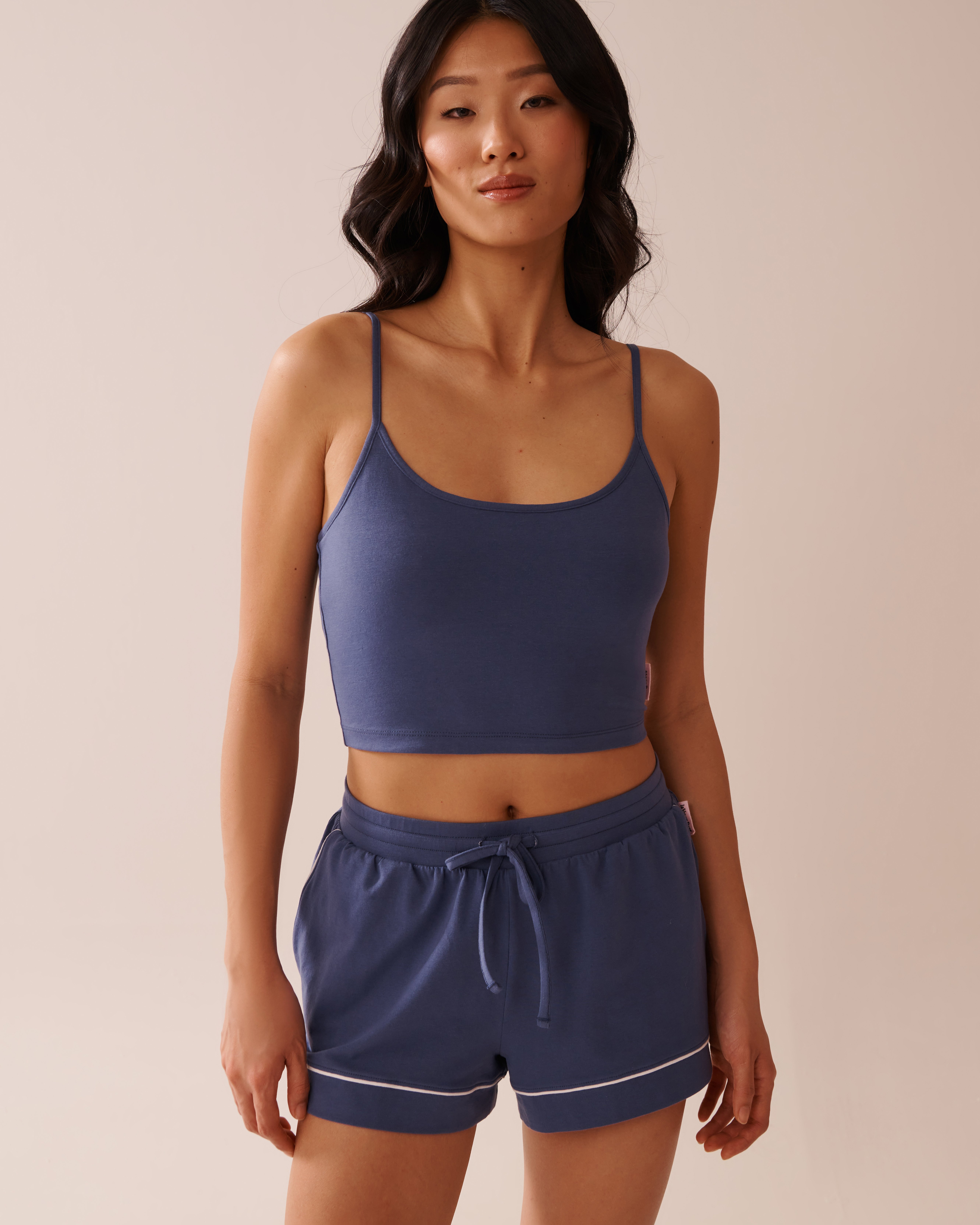 LA VIE EN ROSE Cotton Crop Cami Indigo Blue 40100727 - View1