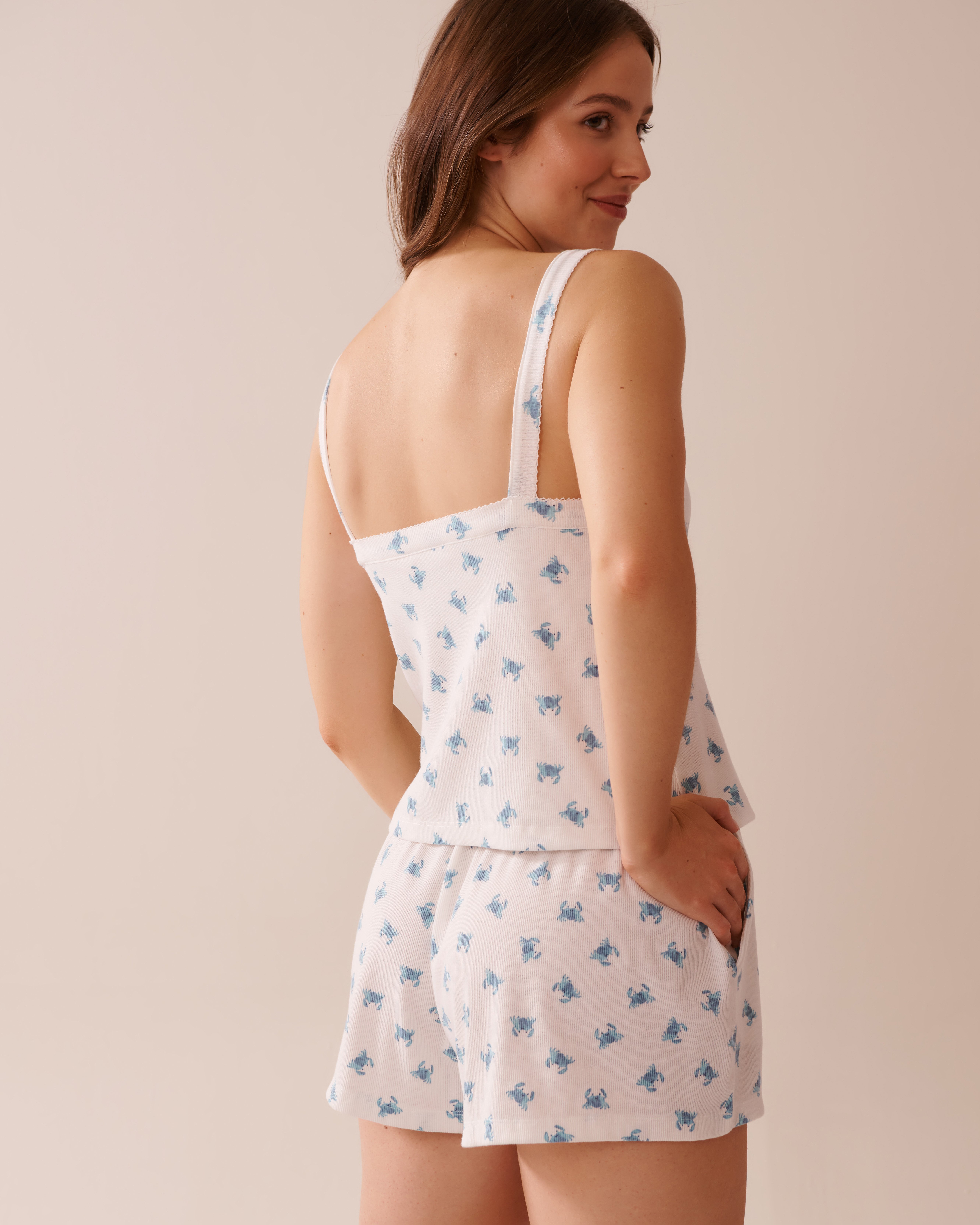 LA VIE EN ROSE Camisole côtelée imprimé crabe Blanc/Crabe 40100730 - View2