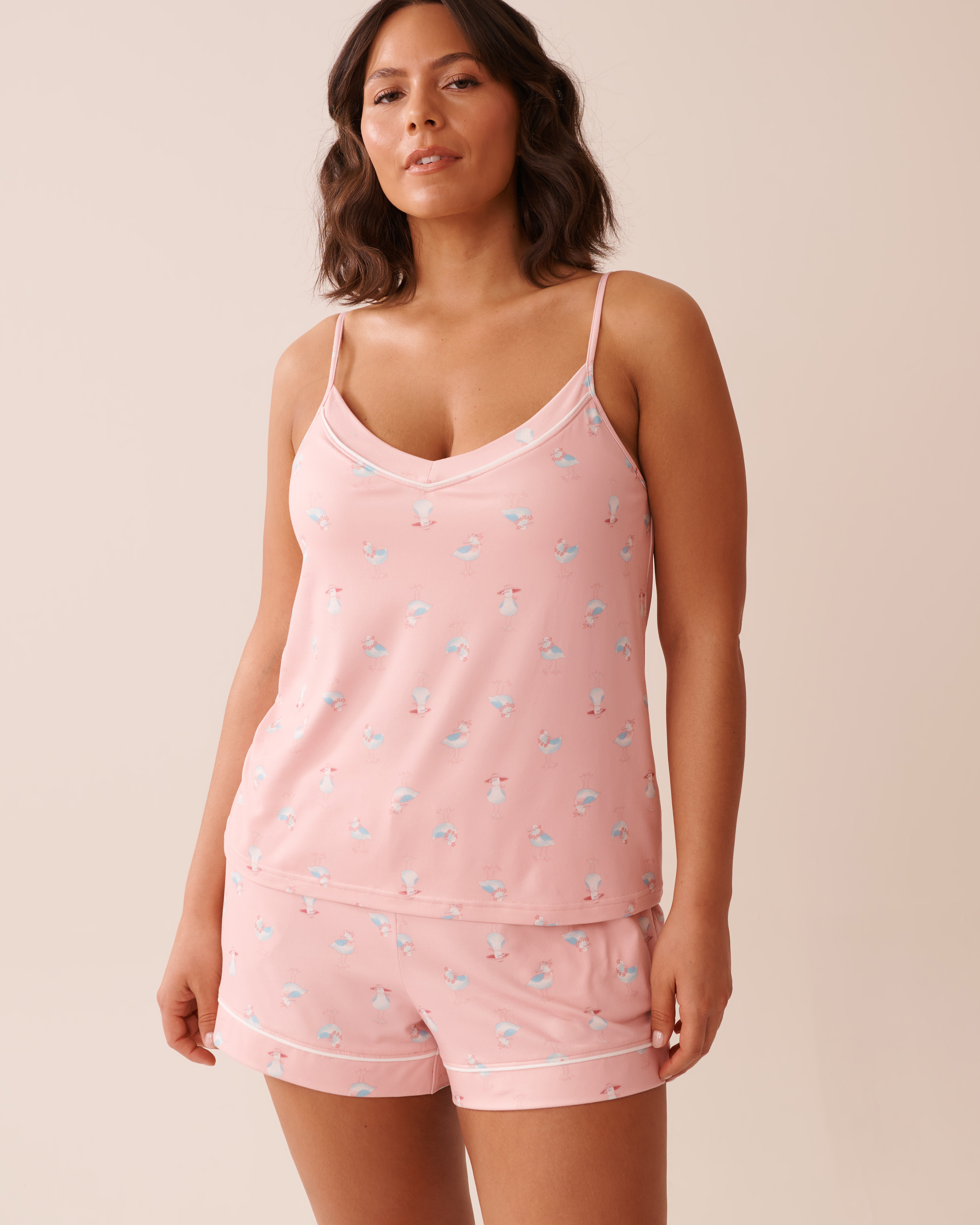 LA VIE EN ROSE Camisole ultra douce imprimé goéland Rose/Goéland 40100739 - Voir4