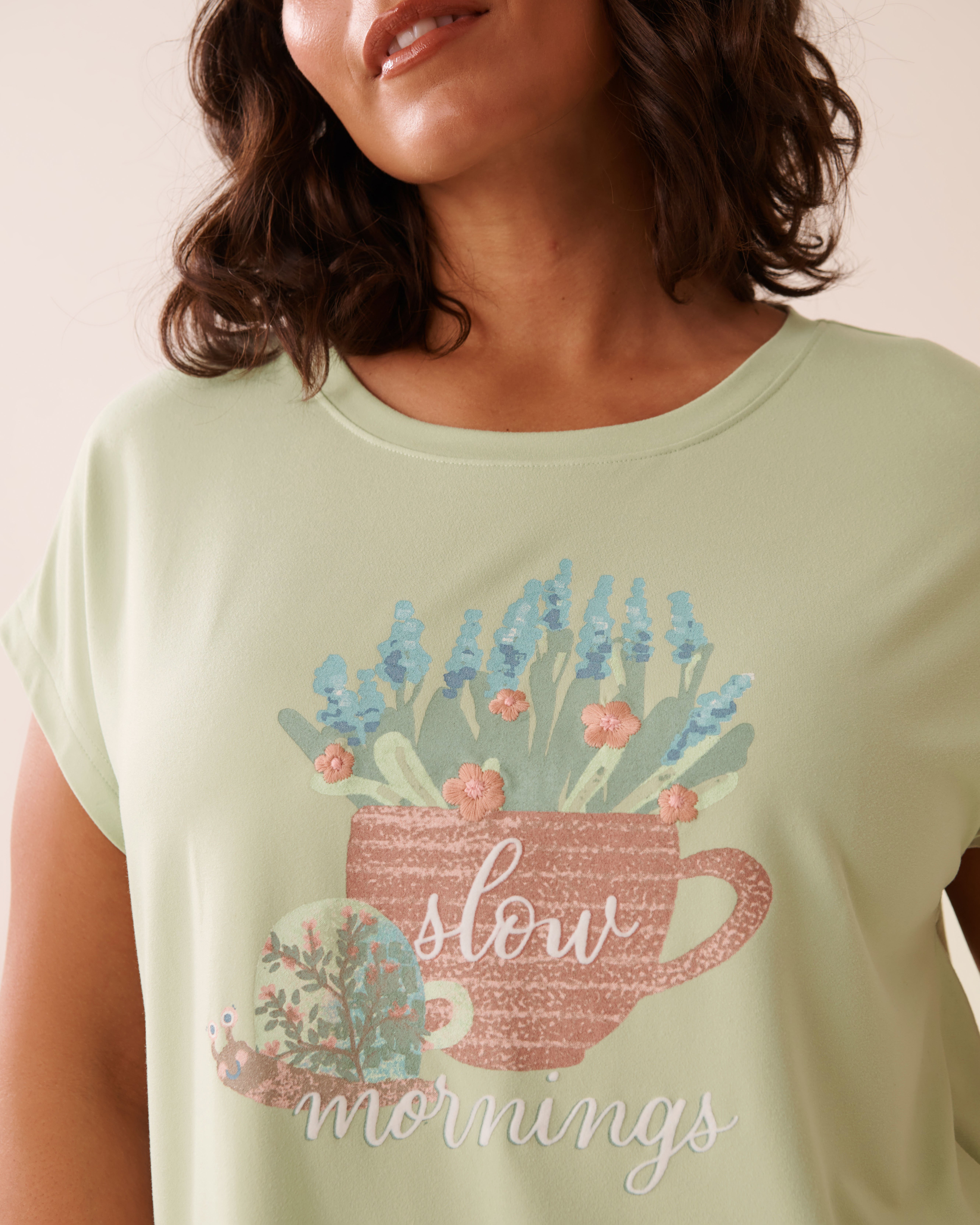 LA VIE EN ROSE T-shirt ultra doux imprimé escargot Vert prairie 40100743 - View6