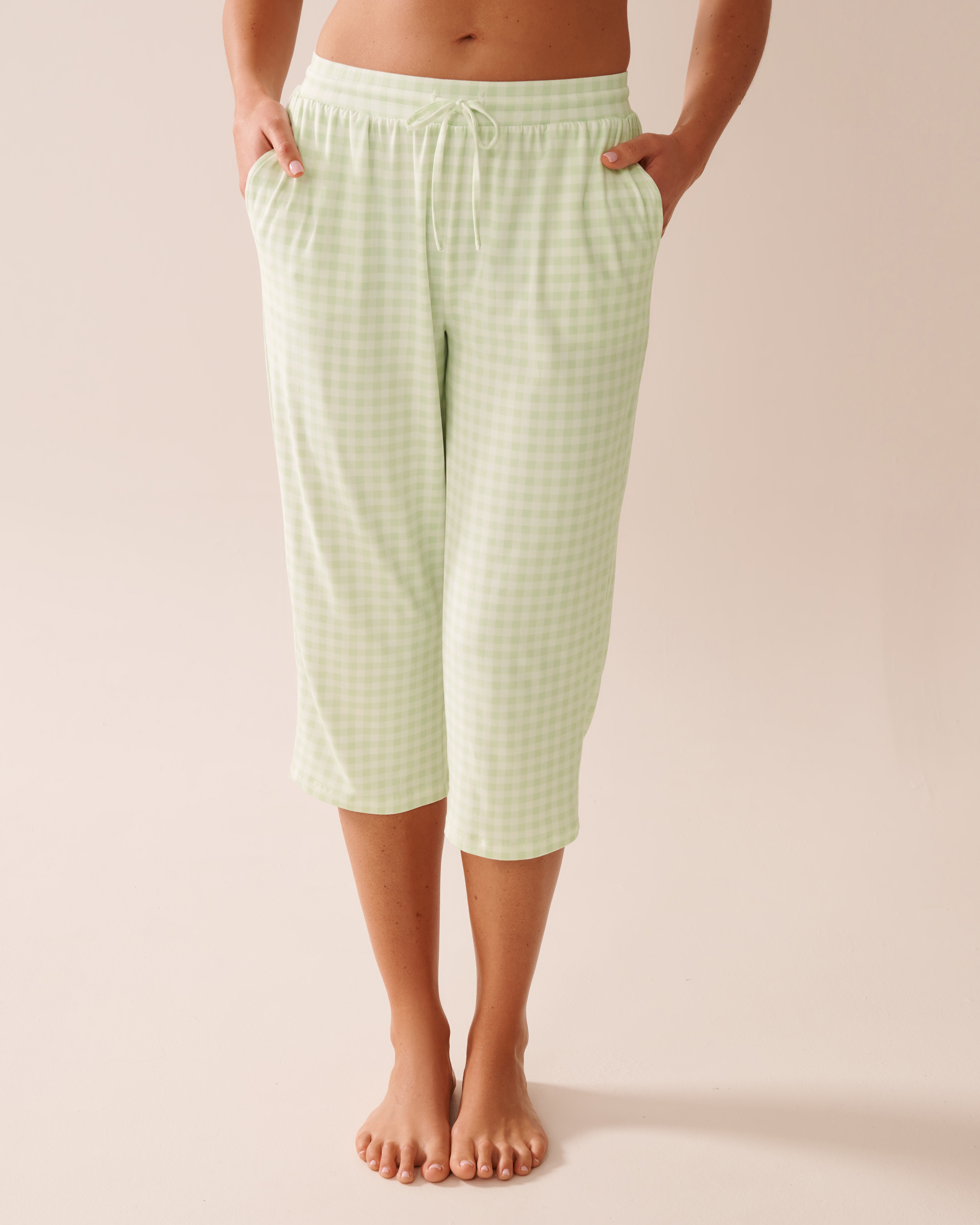 LA VIE EN ROSE Gingham Print Super Soft Pajama Capris Green Gingham 40200726 - View1