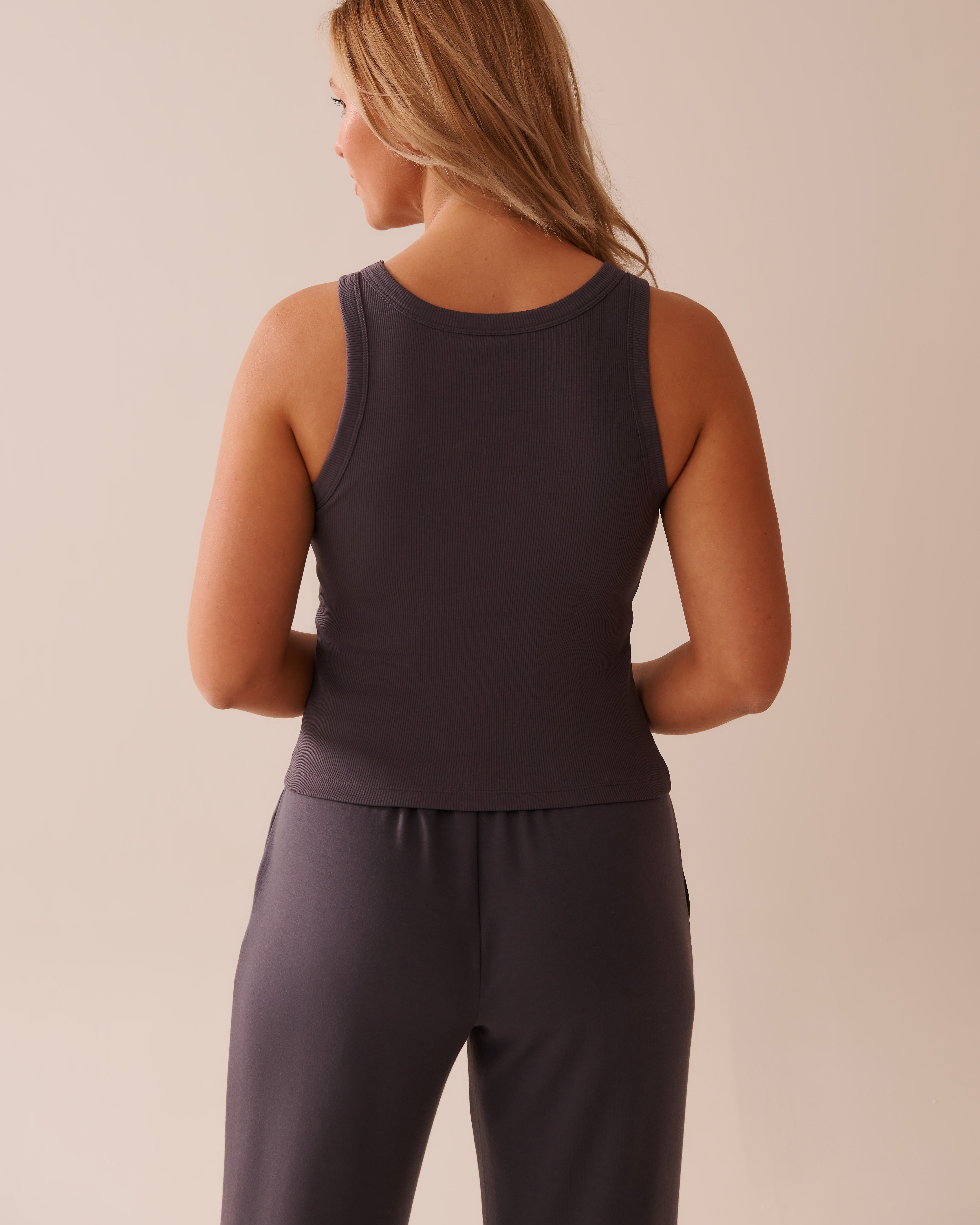 LA VIE EN ROSE Finely Ribbed Cotton Cami Anthracite 50100108 - View2