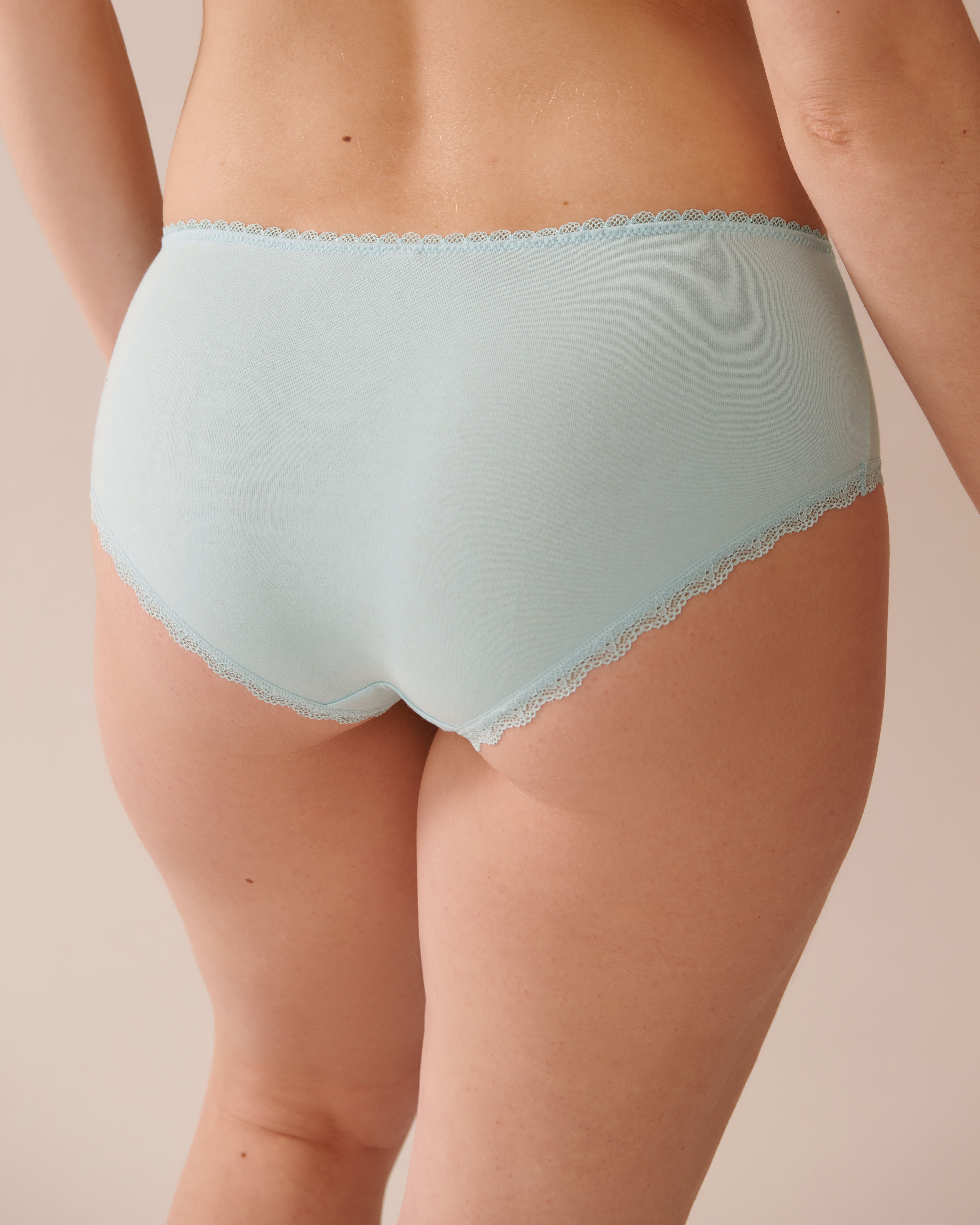LA VIE EN ROSE Cotton and Lace Detail Hiphugger Panty Turquoise 20100600 - View2