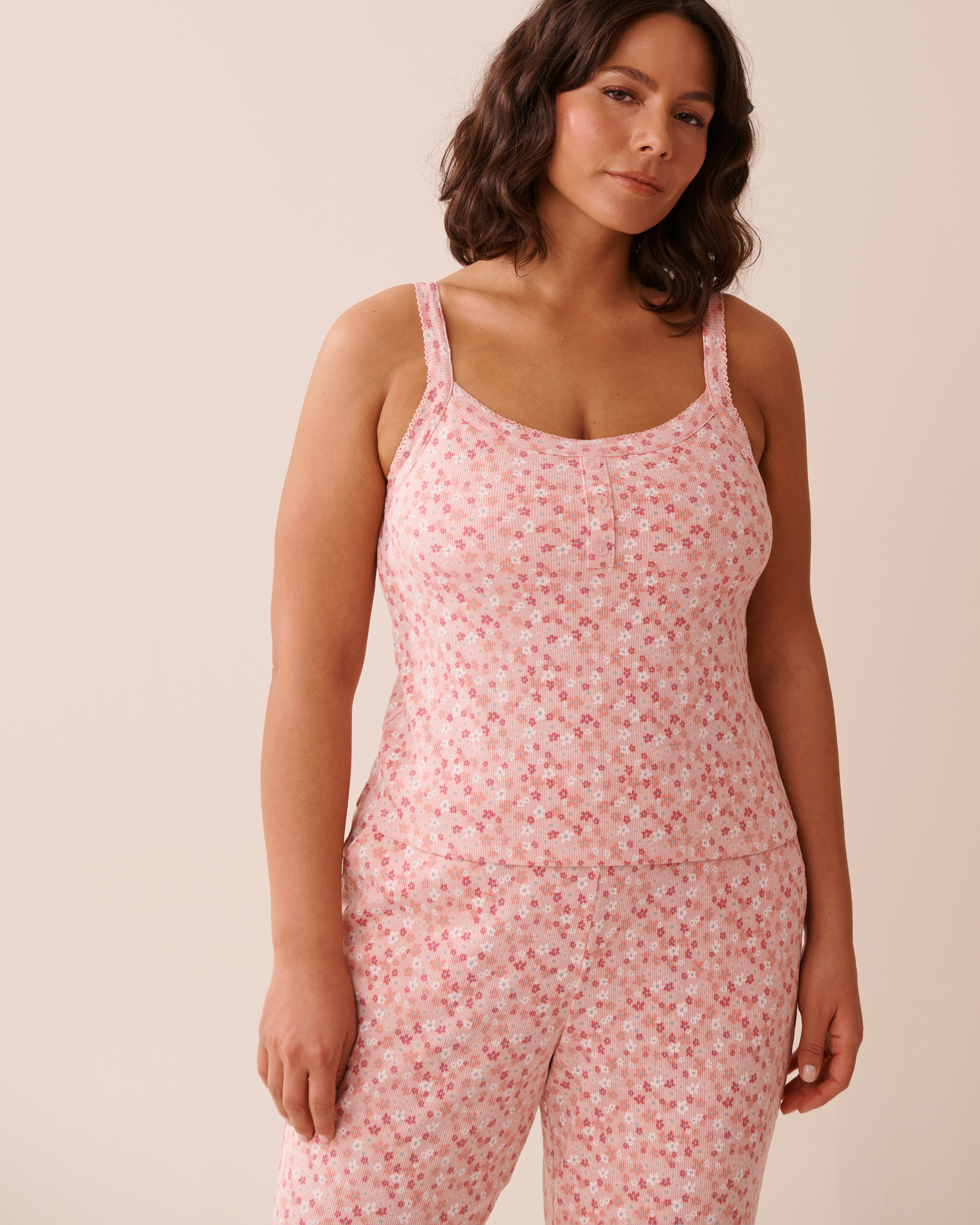 LA VIE EN ROSE Ditsy Floral Print Ribbed Cami Small Pink Flowers 40100730 - View4
