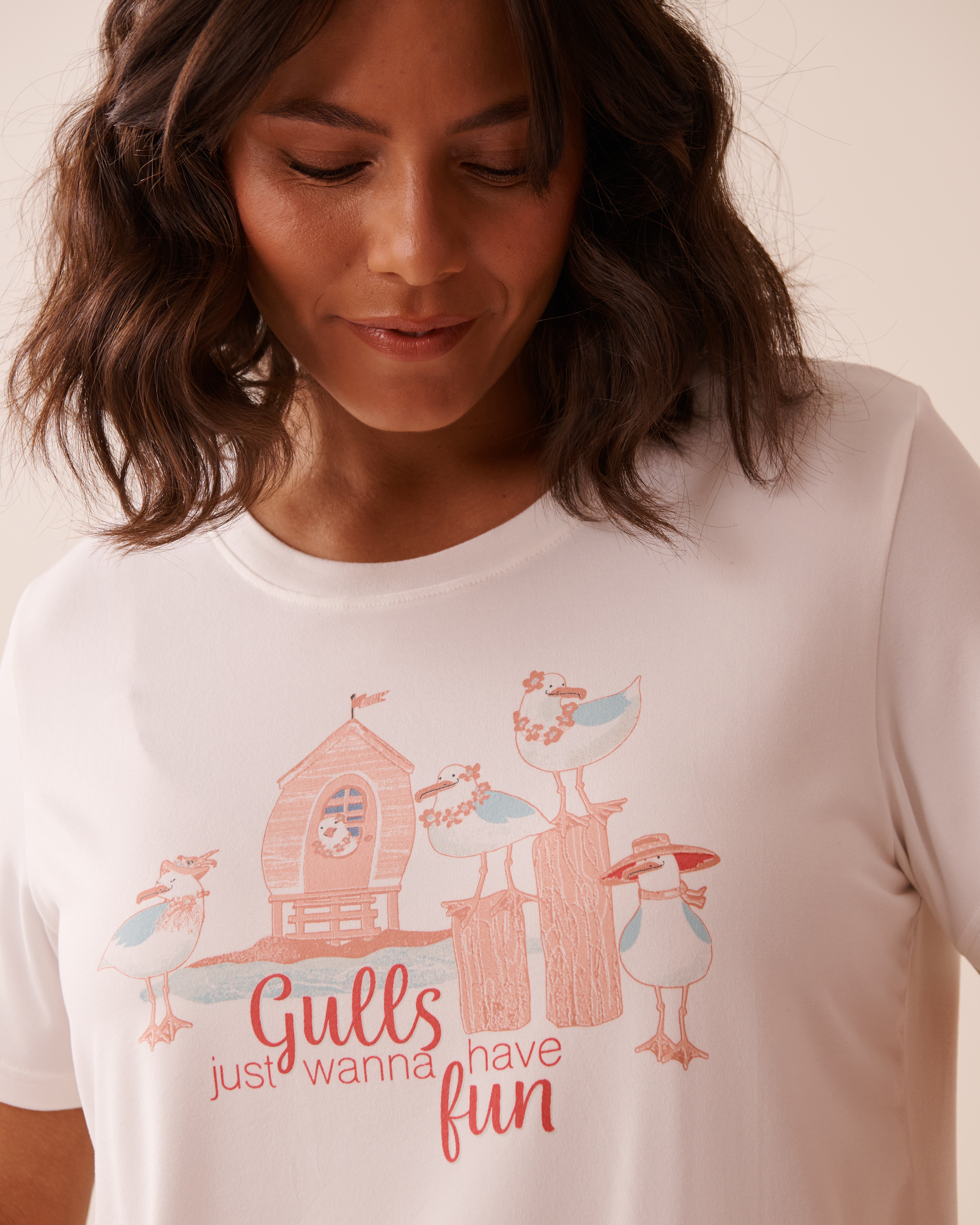 LA VIE EN ROSE T-shirt ultra doux imprimé goéland Blanc 40100742 - View3
