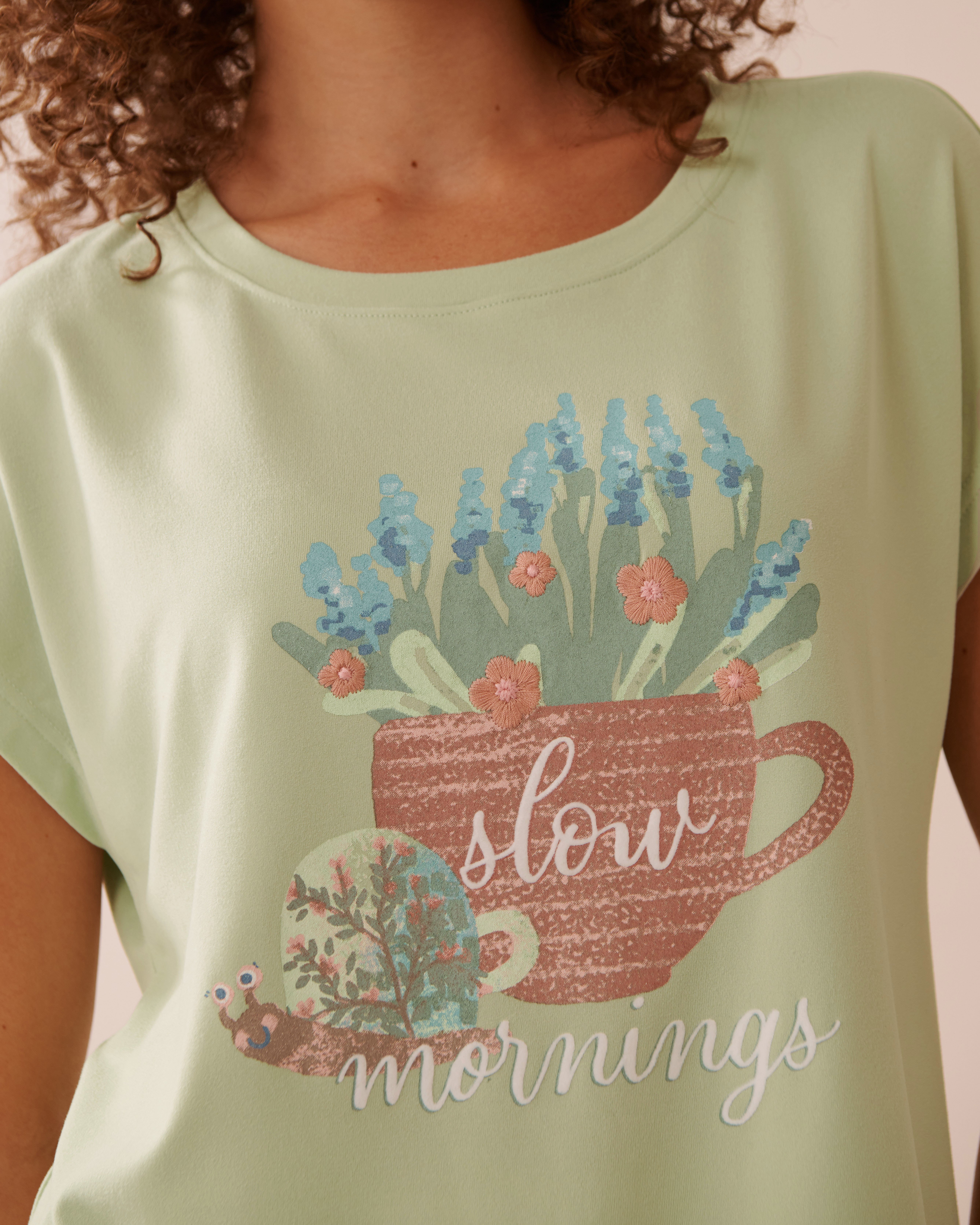 LA VIE EN ROSE T-shirt ultra doux imprimé escargot Vert prairie 40100743 - View3