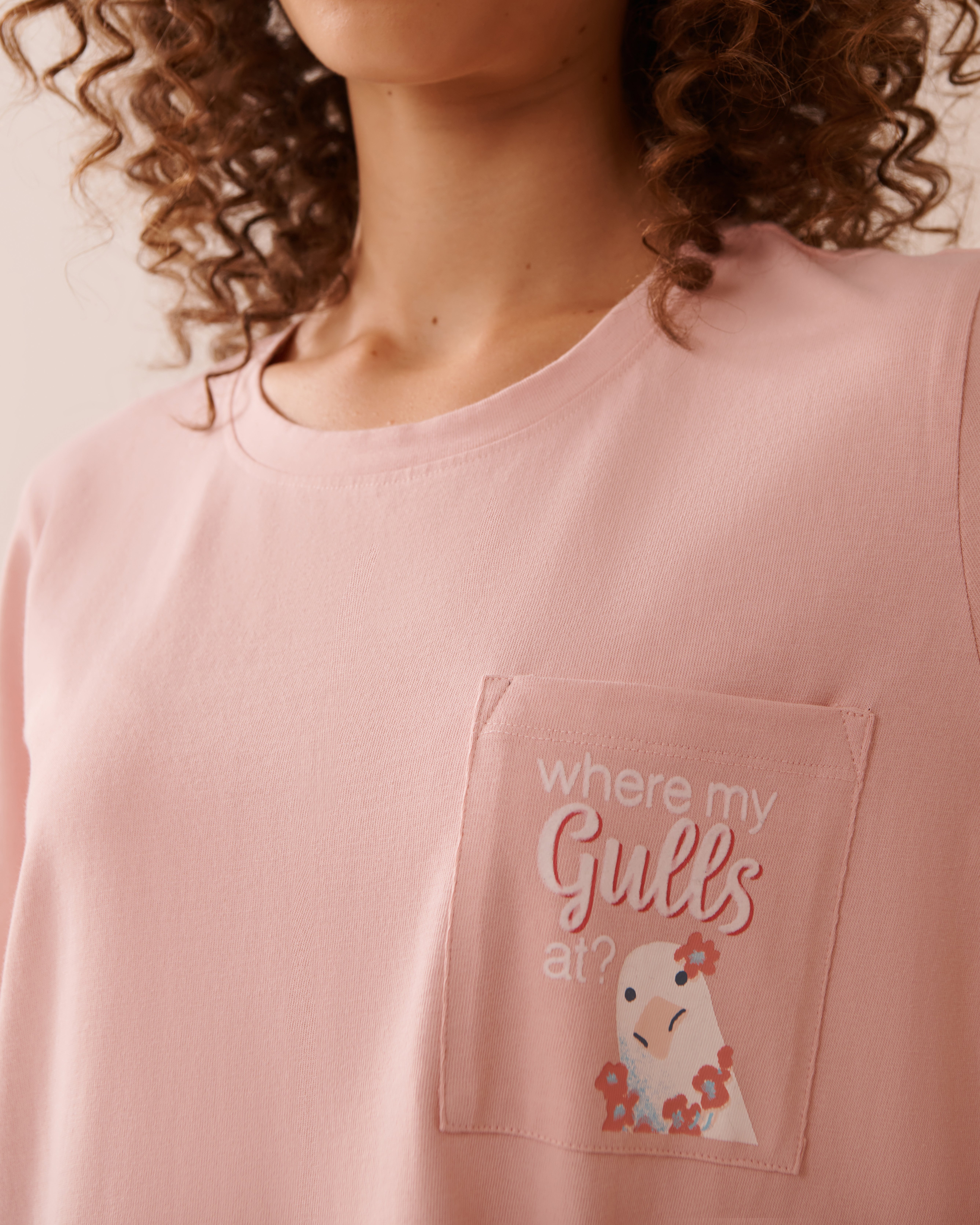 LA VIE EN ROSE Chemise de nuit en coton imprimé goéland Rose pivoine 40500427 - View3