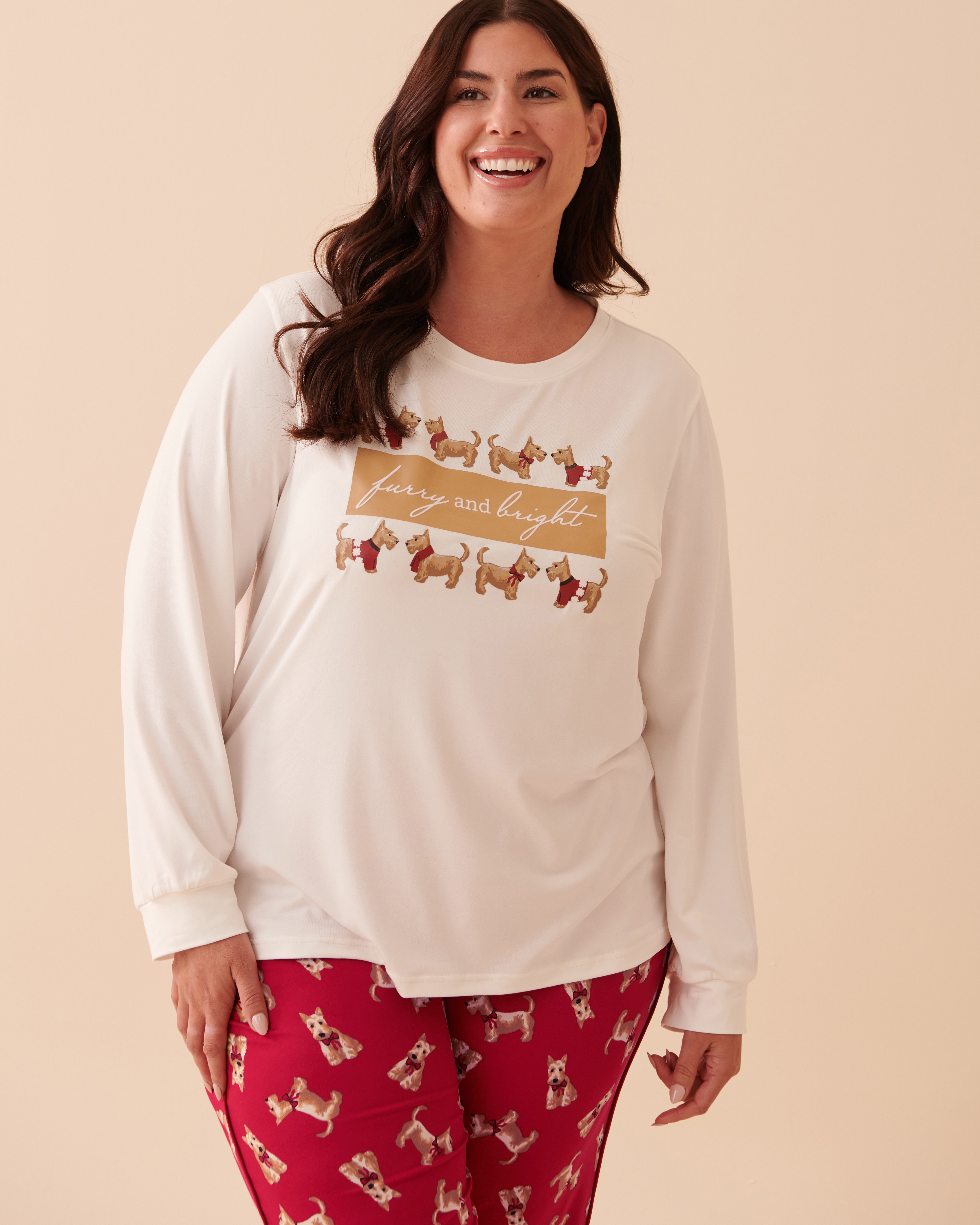 LA VIE EN ROSE Scottie Print Super Soft Long Sleeve Shirt Snow White 40100500 - View4