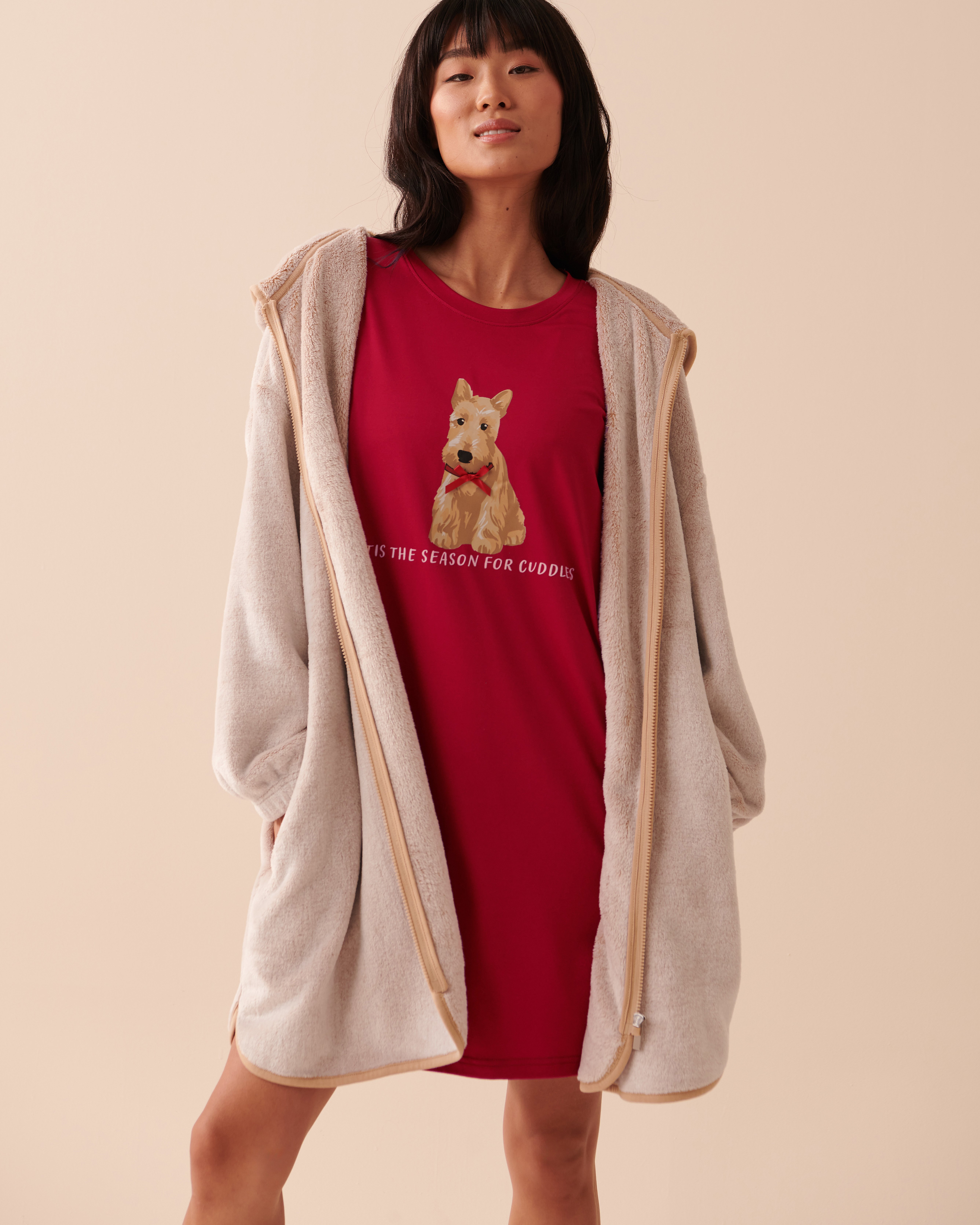 LA VIE EN ROSE Soft Plush Long Cardigan Salted Caramel 40600160 - View1