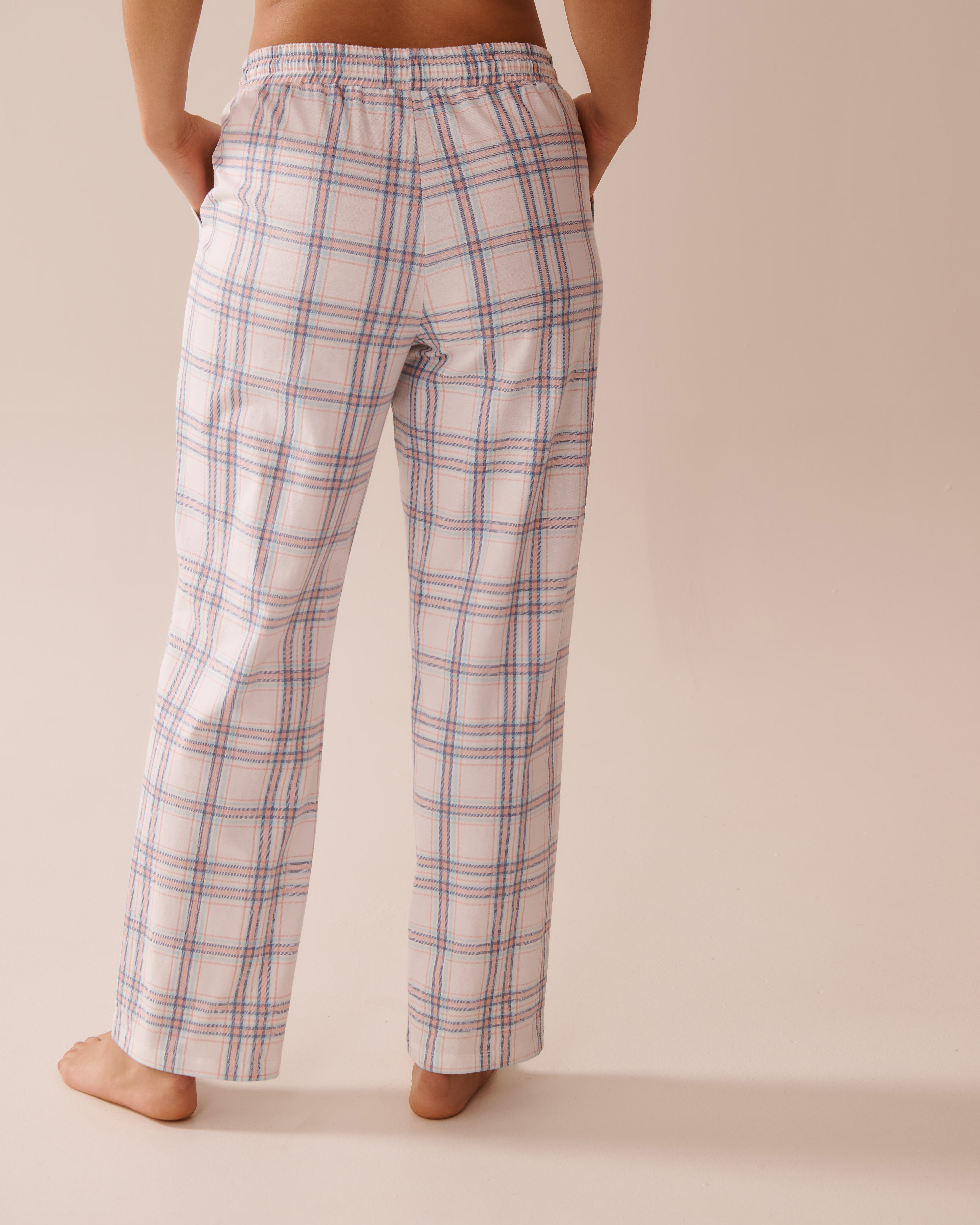 LA VIE EN ROSE Peach Plaid Cotton Pajama Pants Peach & Blue Stripe 40200716 - View2