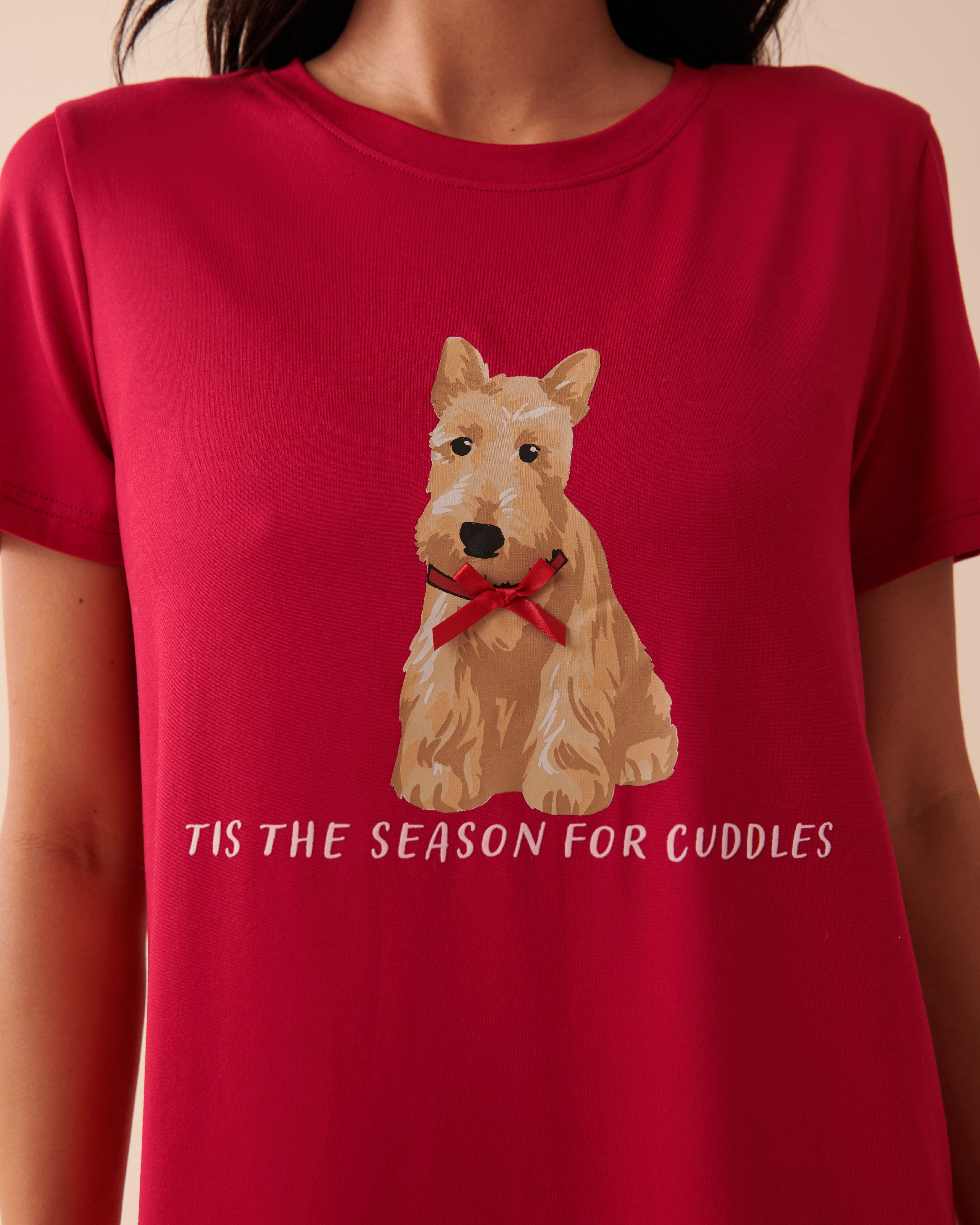 LA VIE EN ROSE Chemise de nuit ultra douce à motif chien scottie Rouge festif 40500309 - Voir3
