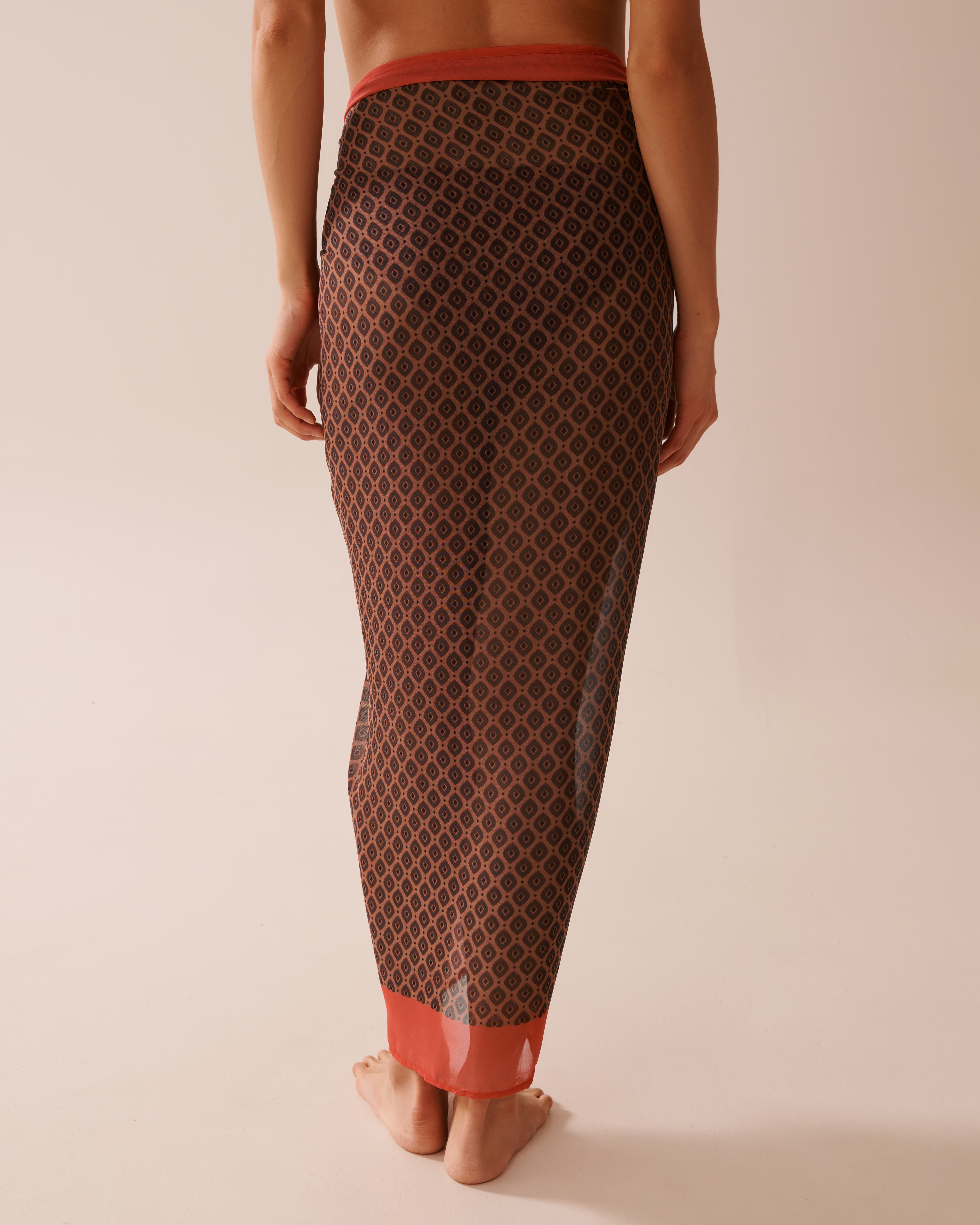 LA VIE EN ROSE AQUA Long Chiffon Pareo Terracotta Geometric 80200071 - View6