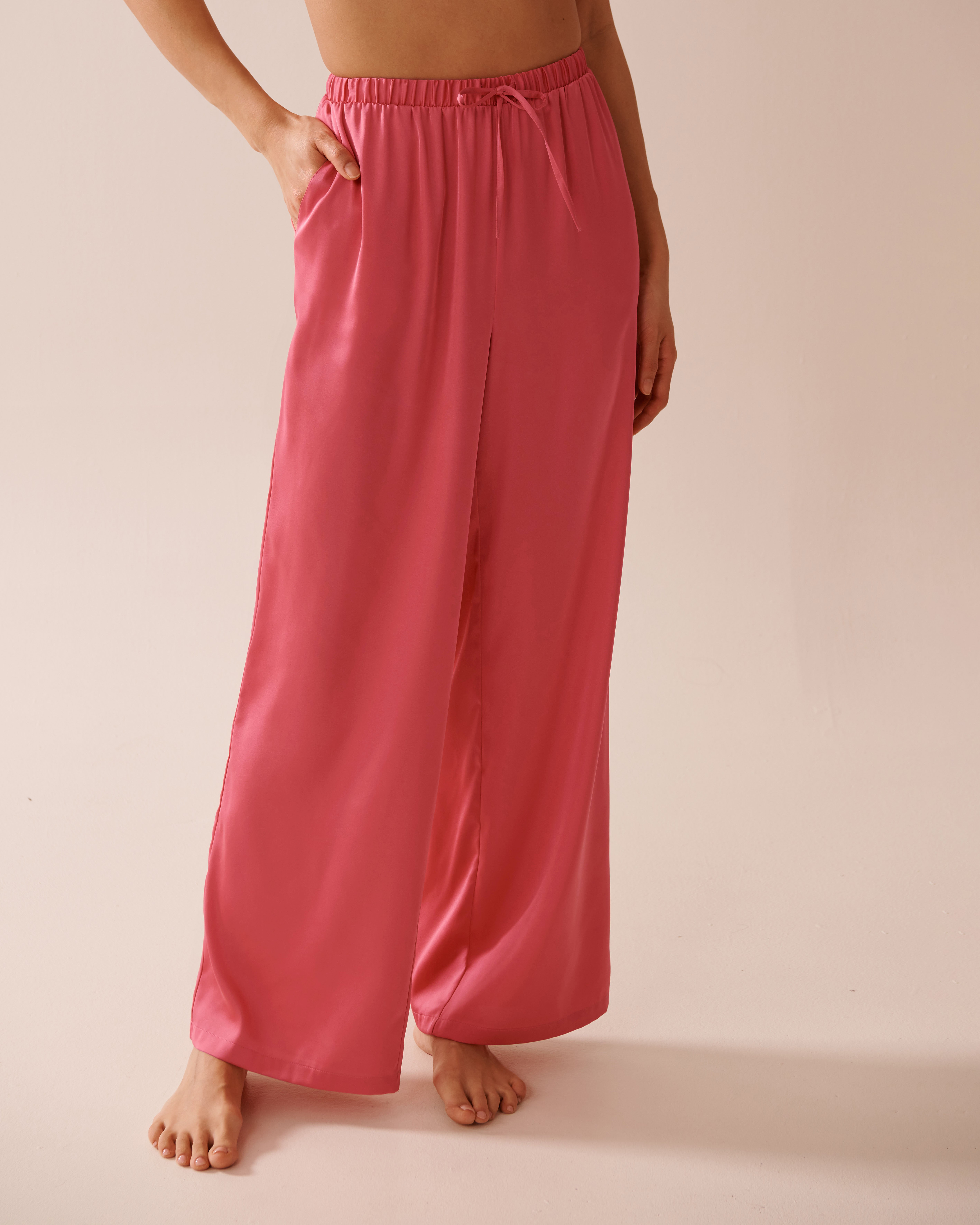 LA VIE EN ROSE Pantalon jambe large en satin Rose melon d'eau 60200129 - Voir1