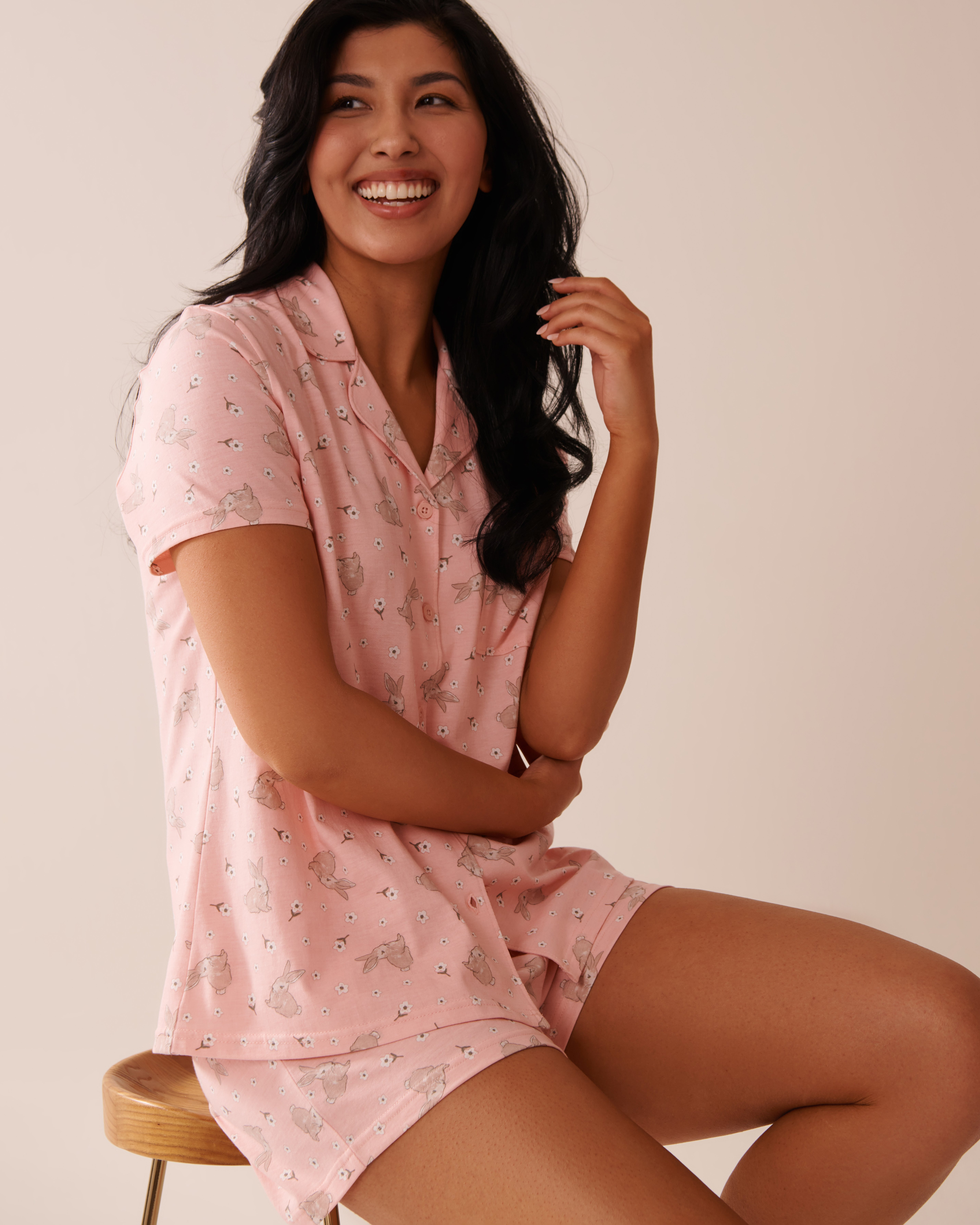 LA VIE EN ROSE Rabbit Print Shirt PJ Set Pink/Rabbit 40400081 - View1
