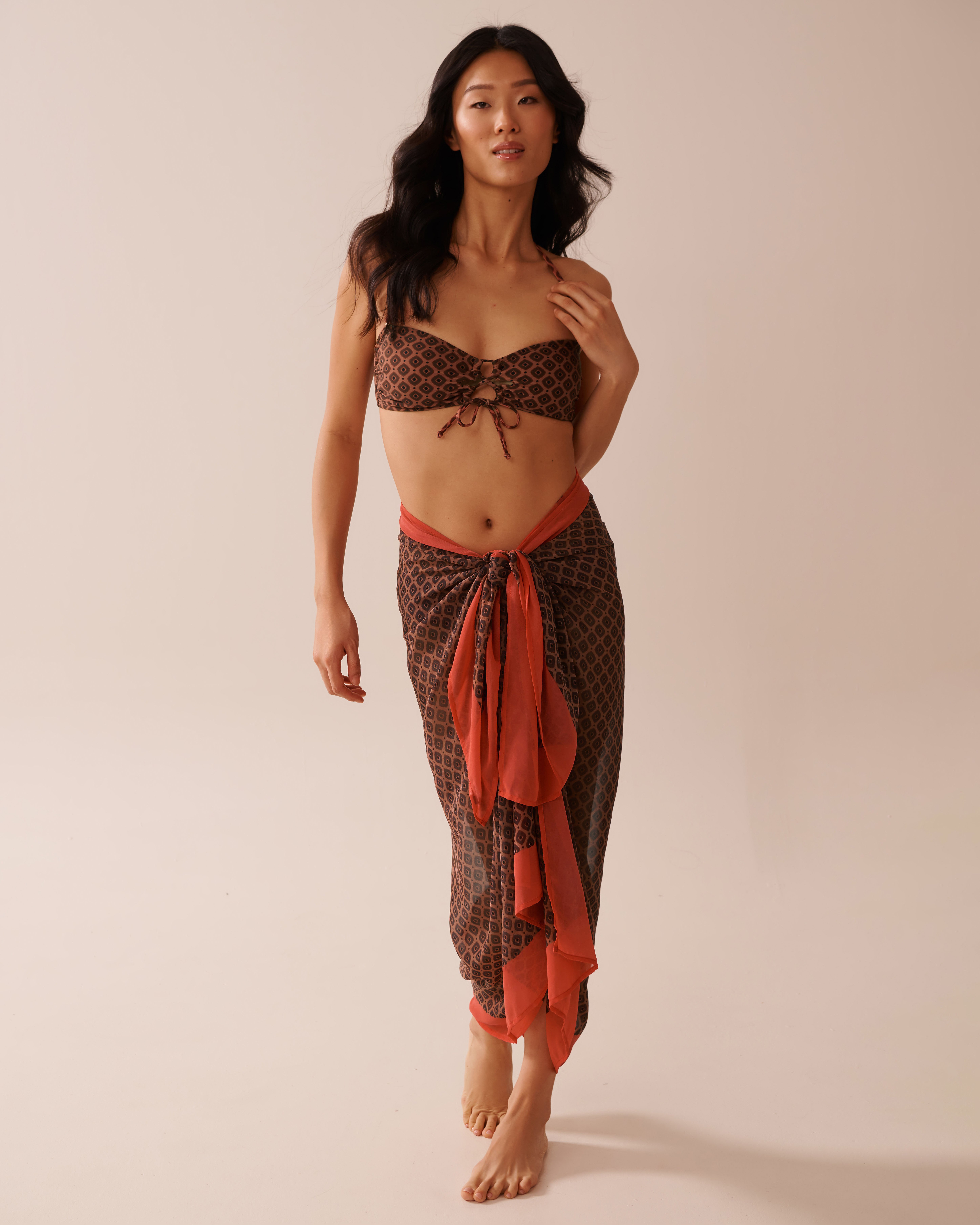 LA VIE EN ROSE AQUA Long Chiffon Pareo Terracotta Geometric 80200071 - View7