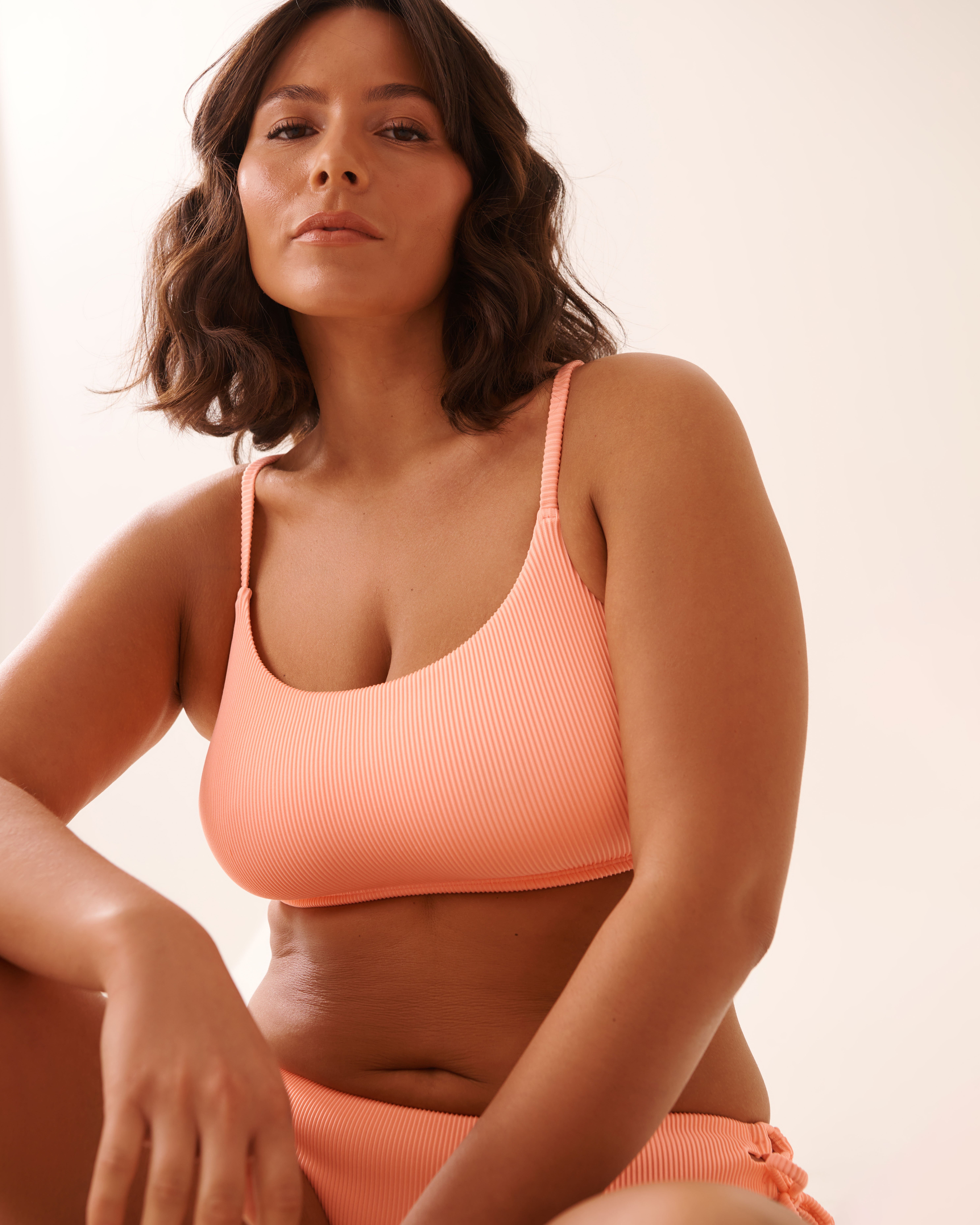 LA VIE EN ROSE AQUA Haut de bikini bralette côtelé CORAL PINK Rose corail 70100816 - View9