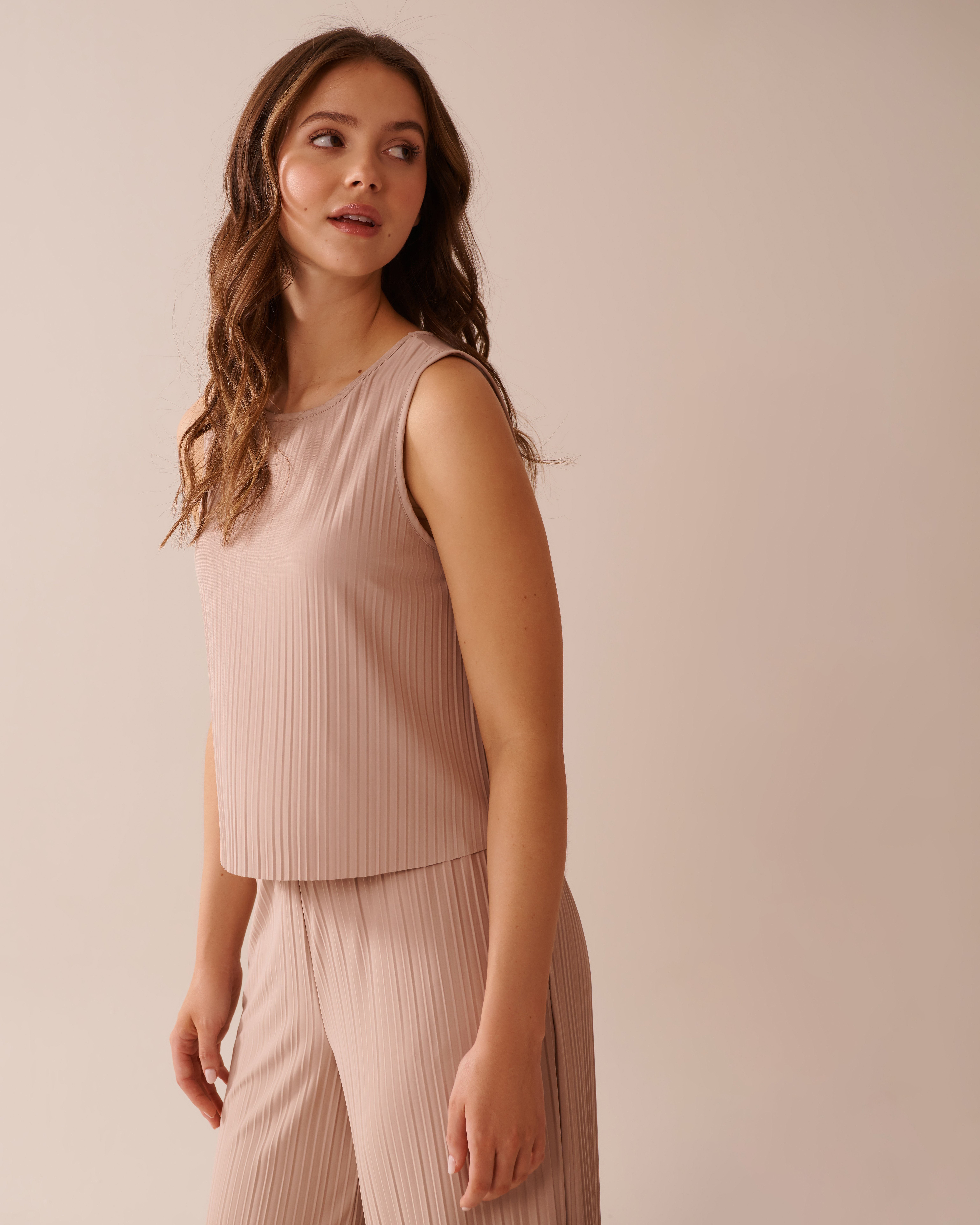 LA VIE EN ROSE Lightweight Pleated Effect Cami Beige 50100104 - View1