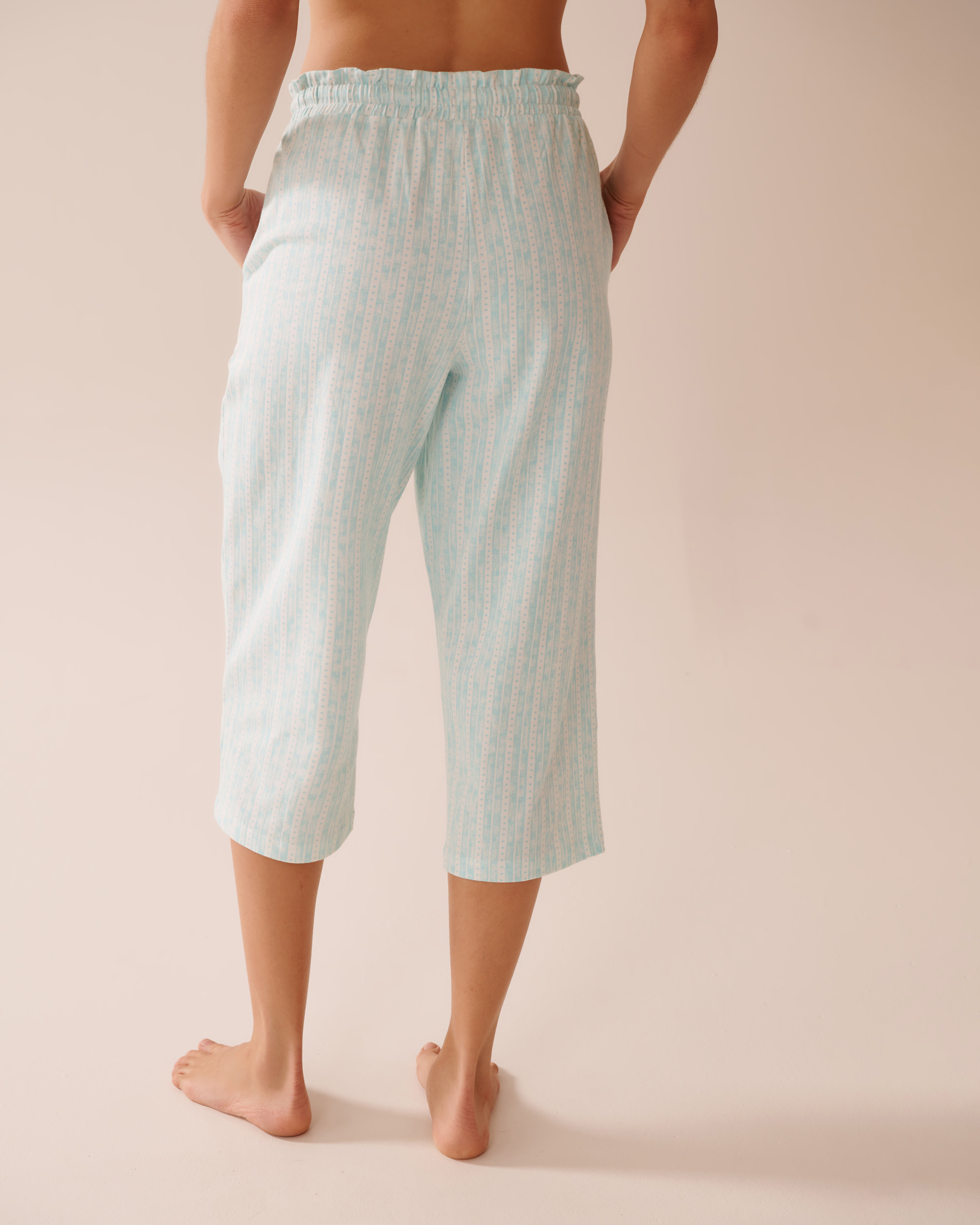 LA VIE EN ROSE Capri de pyjama en coton à rayures Rayures bleu aqua 40200714 - View3