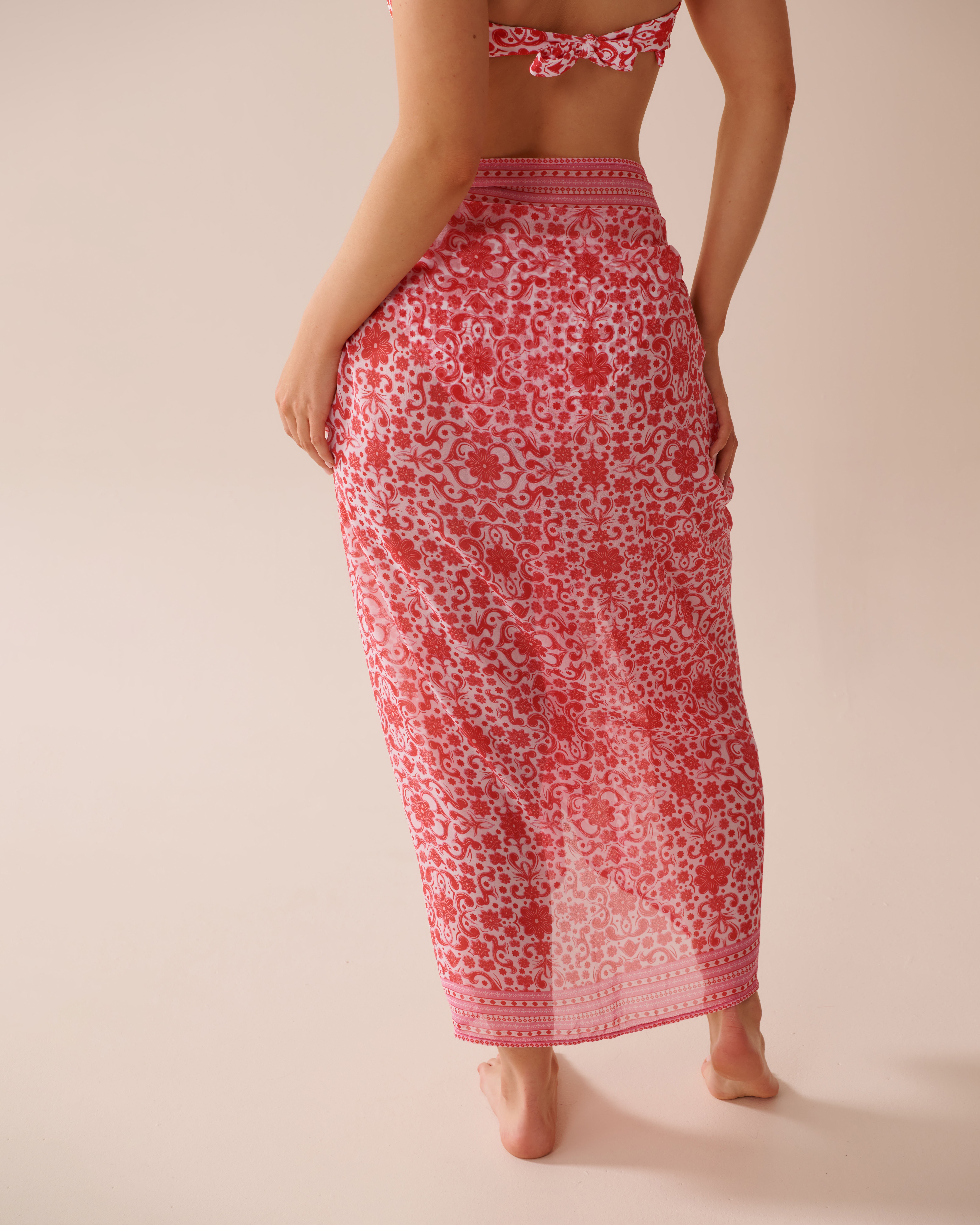 LA VIE EN ROSE AQUA Long Chiffon Pareo Red Tile 80200071 - View4