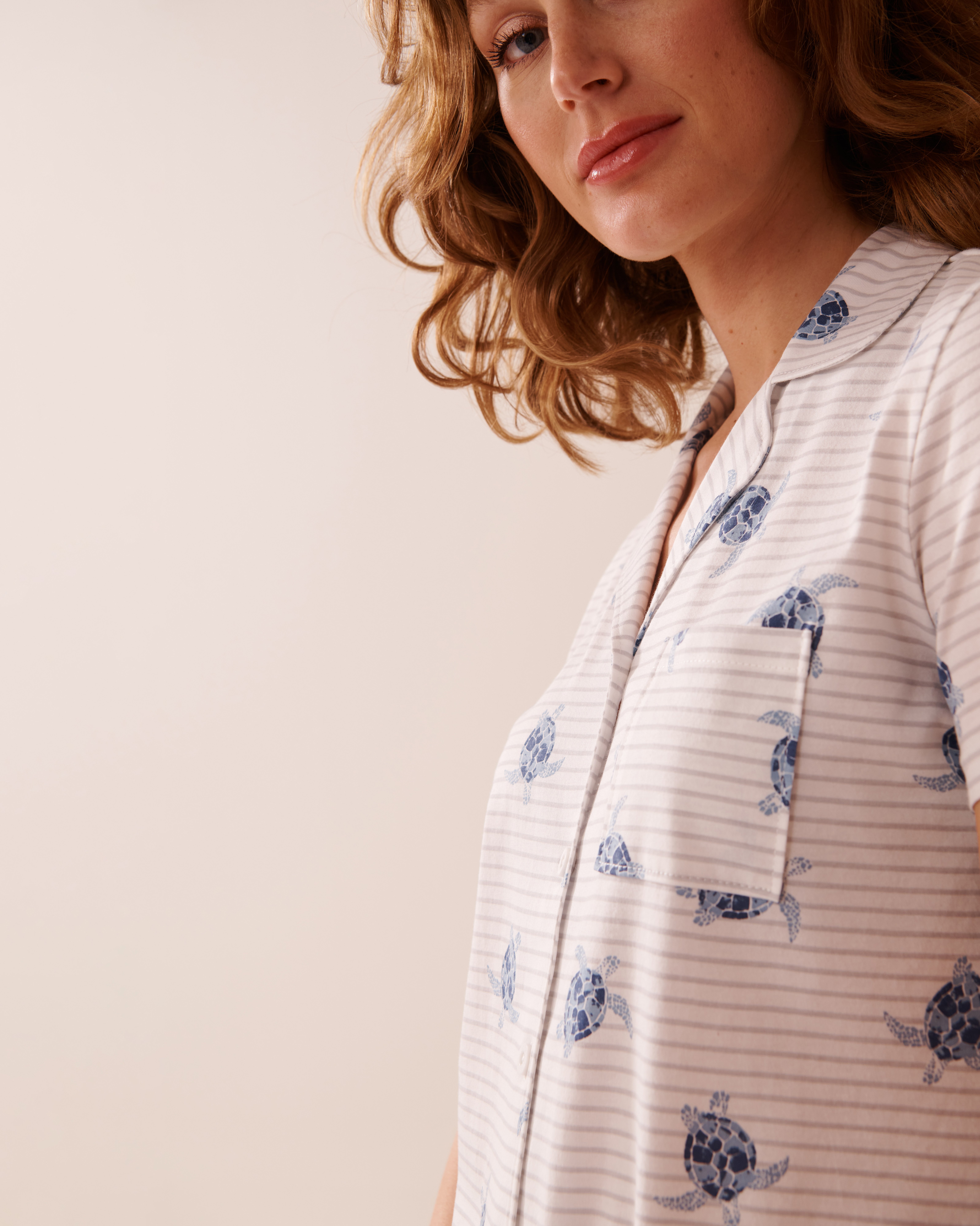 LA VIE EN ROSE Turtle Print Shirt PJ Set White/Turtles 40400081 - View8