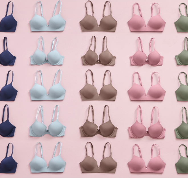 A wide variety of bras in different colours