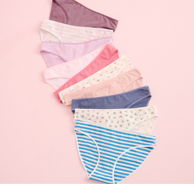A variety of panties in different patterns and colors