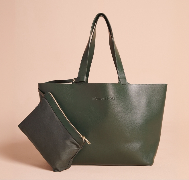 Green faux leather tote bag