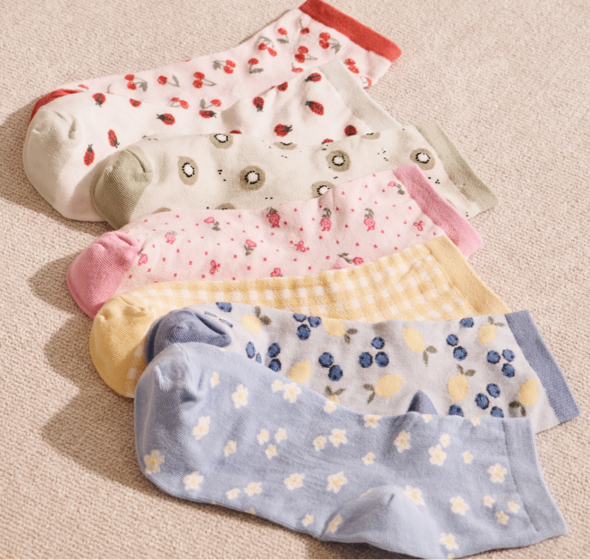 Assortment of socks in various colours and patterns