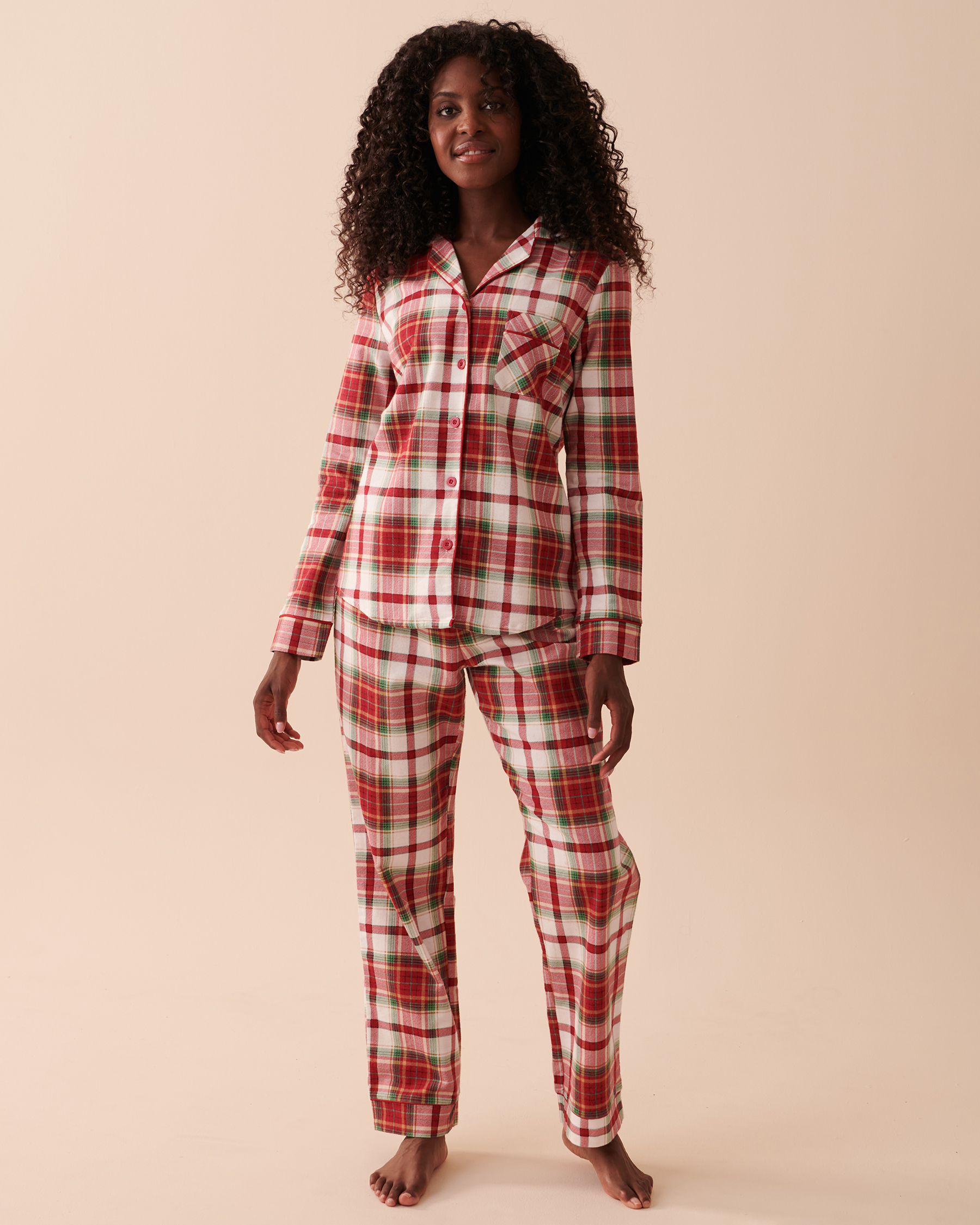 Metropolitan Women’s Plus Size Pajama Set – Solid Top, Plaid Flannel Bottom – 1X 2X 3X 4X – Cotton, Long Sleeve