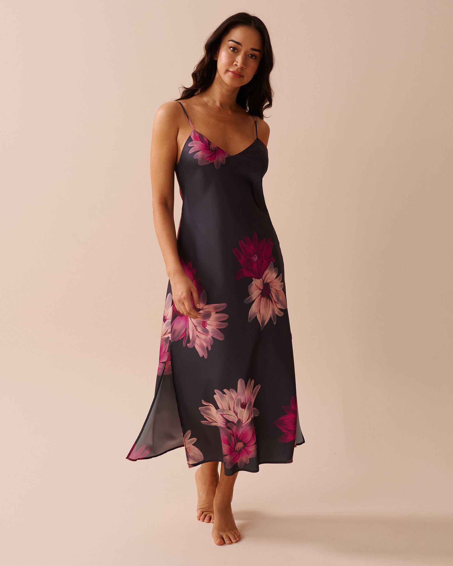 Floral Print Long Satin Nightie